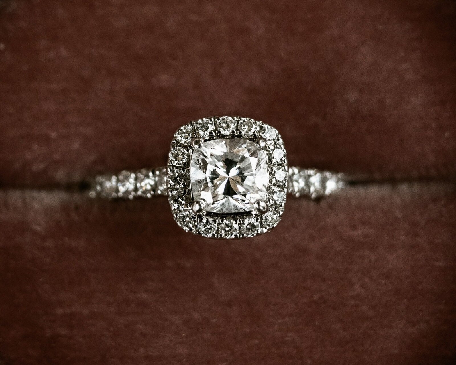Engagement ring with diamond halo by diamond Vault Gold Coast