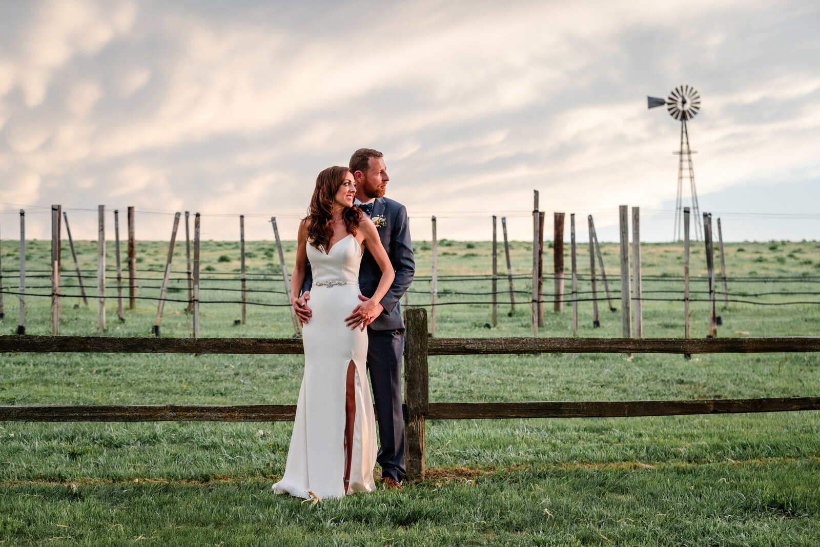 Bride and Groom with windmill in background