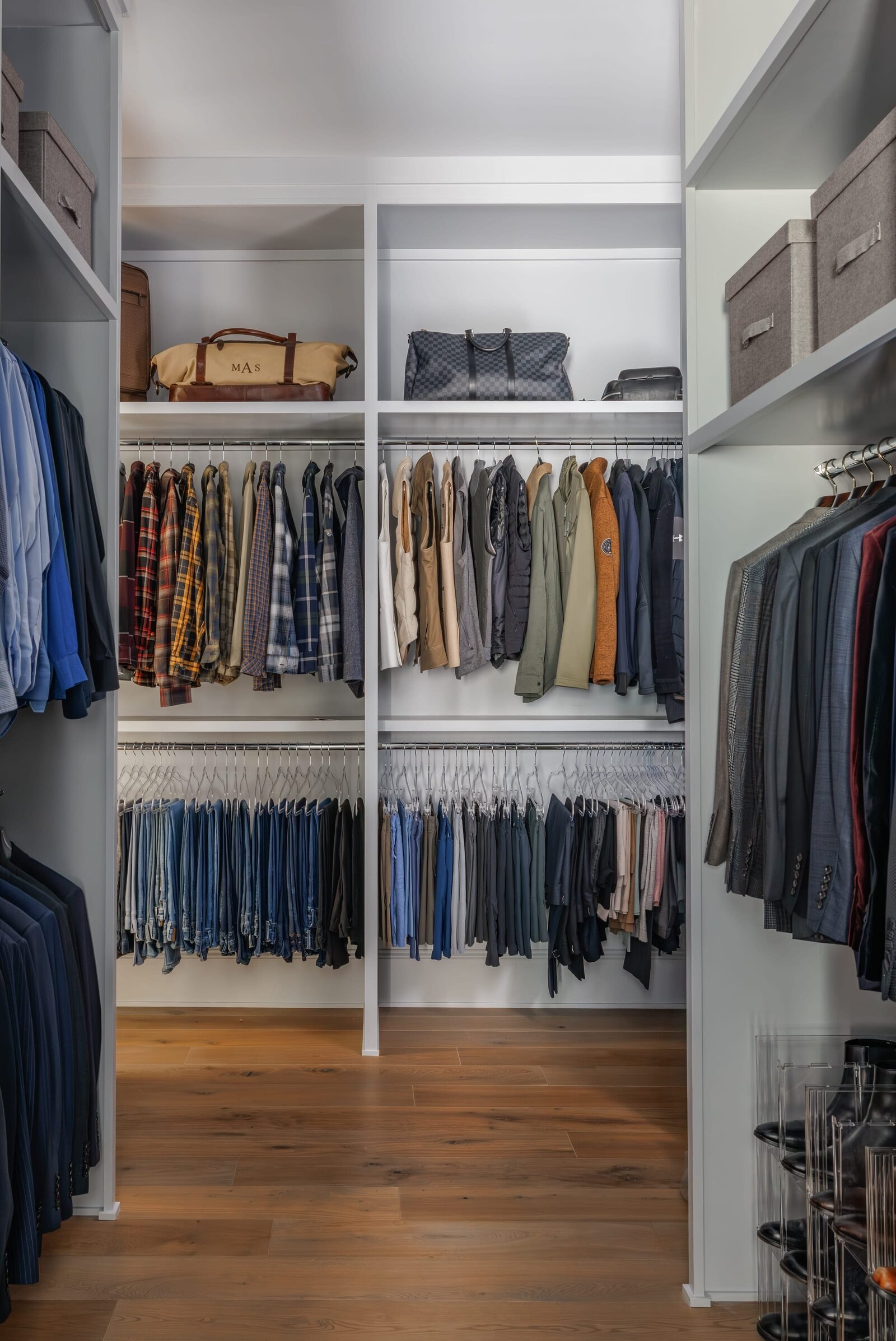 vision and hammer organizing mens walk-in closet