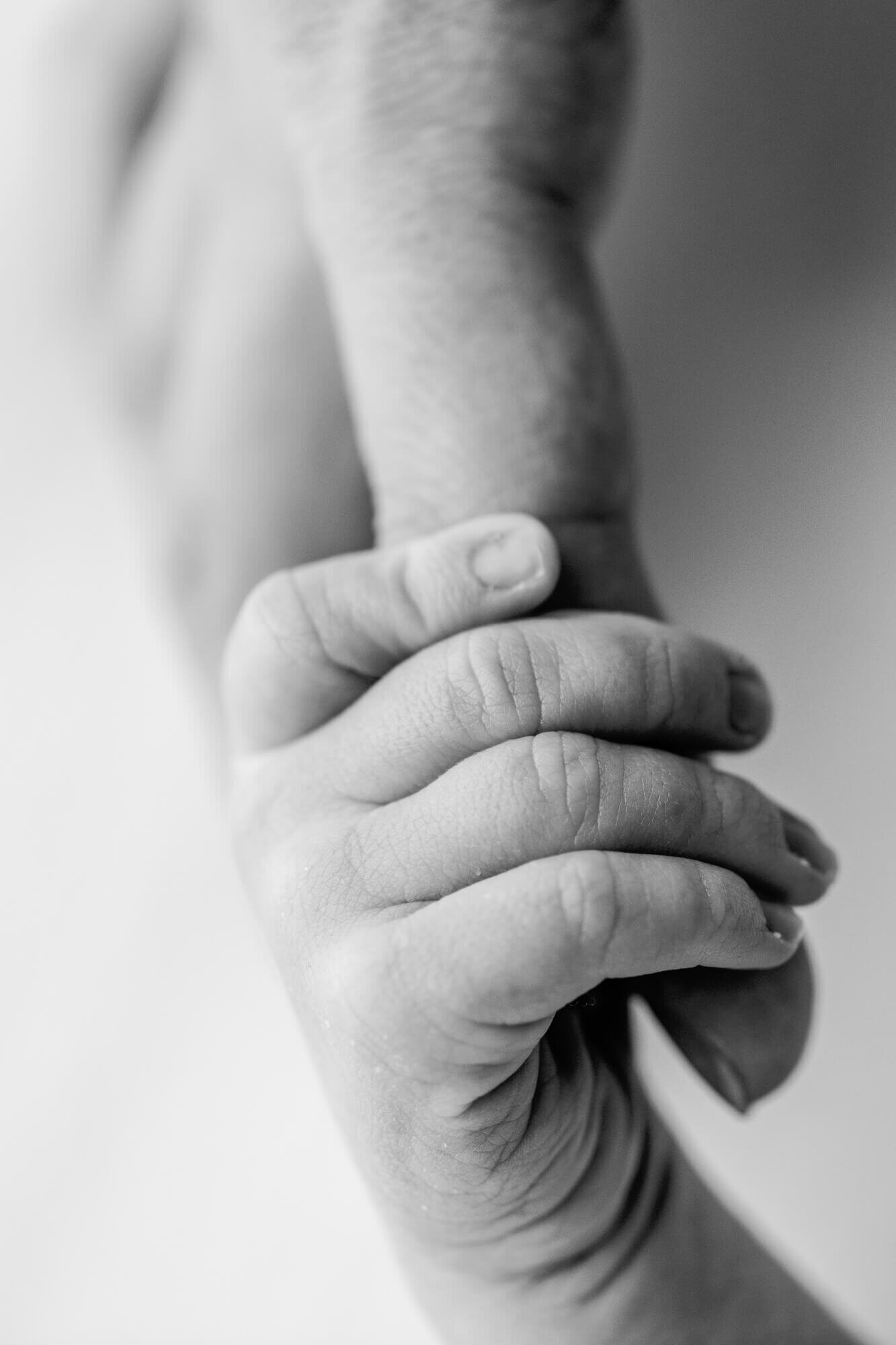 newborn holding moms fingers taken at  Mariel Hensley Photography