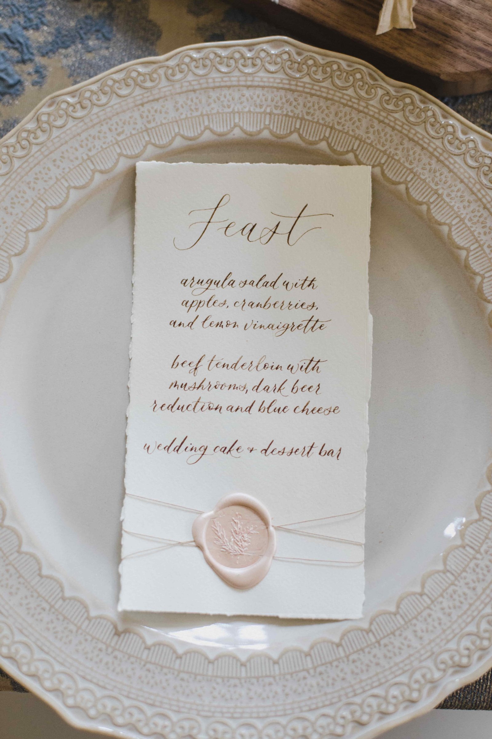 wedding menu calligraphy seattle wax seal-min