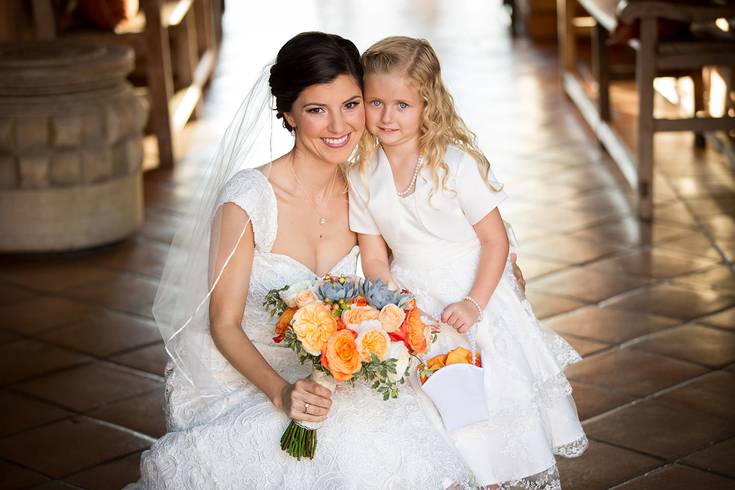 Bride and Flower Girl with Orange Flowers