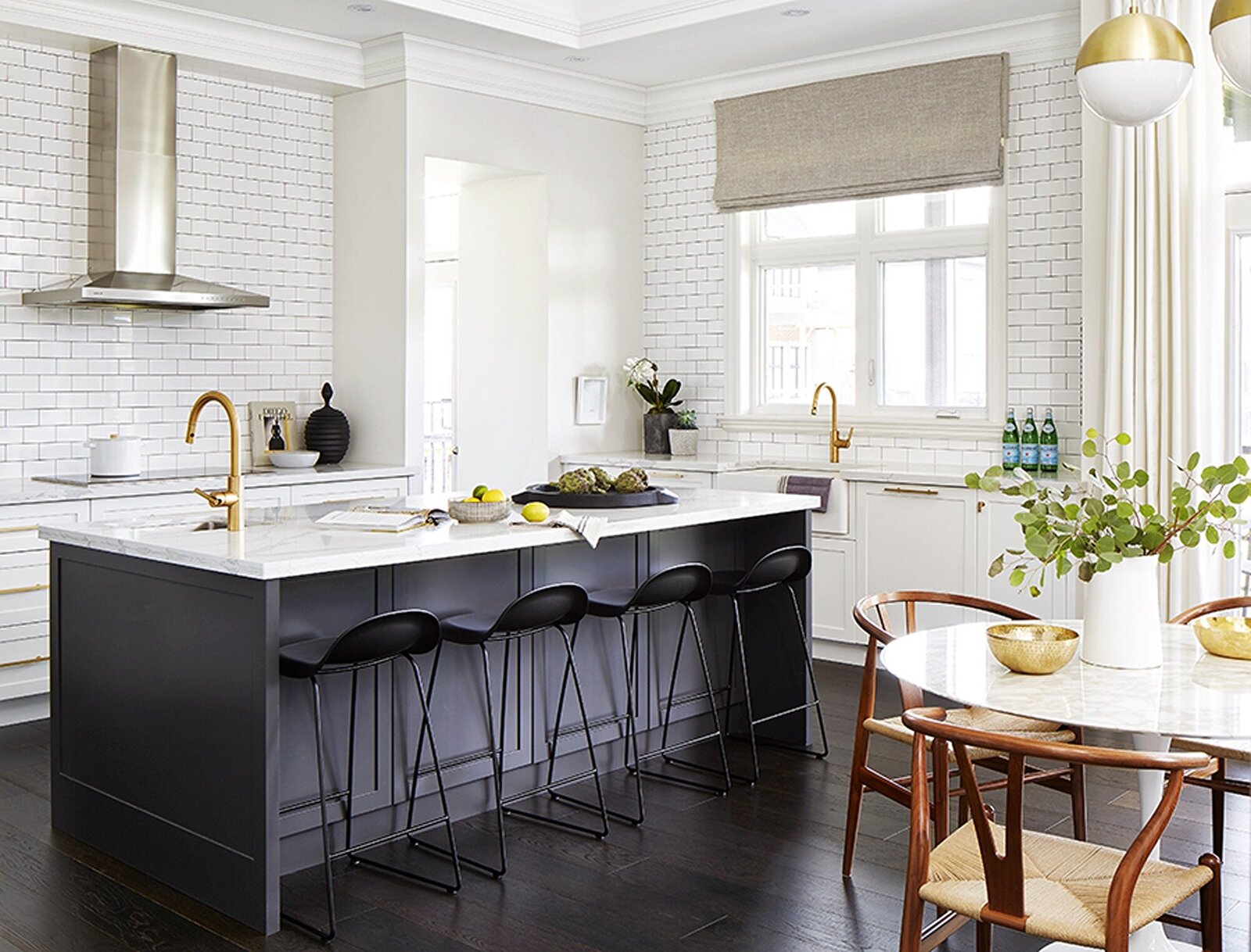 White tile kitchen by Kimberley Seldon Interior Design Toronto, Creemore and Santa Monica