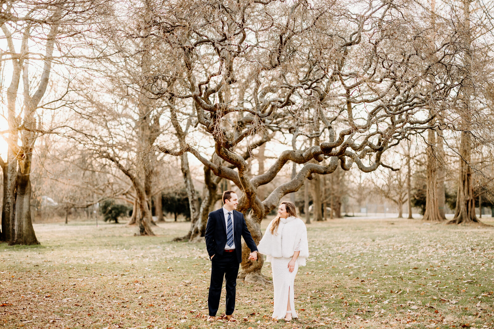 couple at horticultural center trees