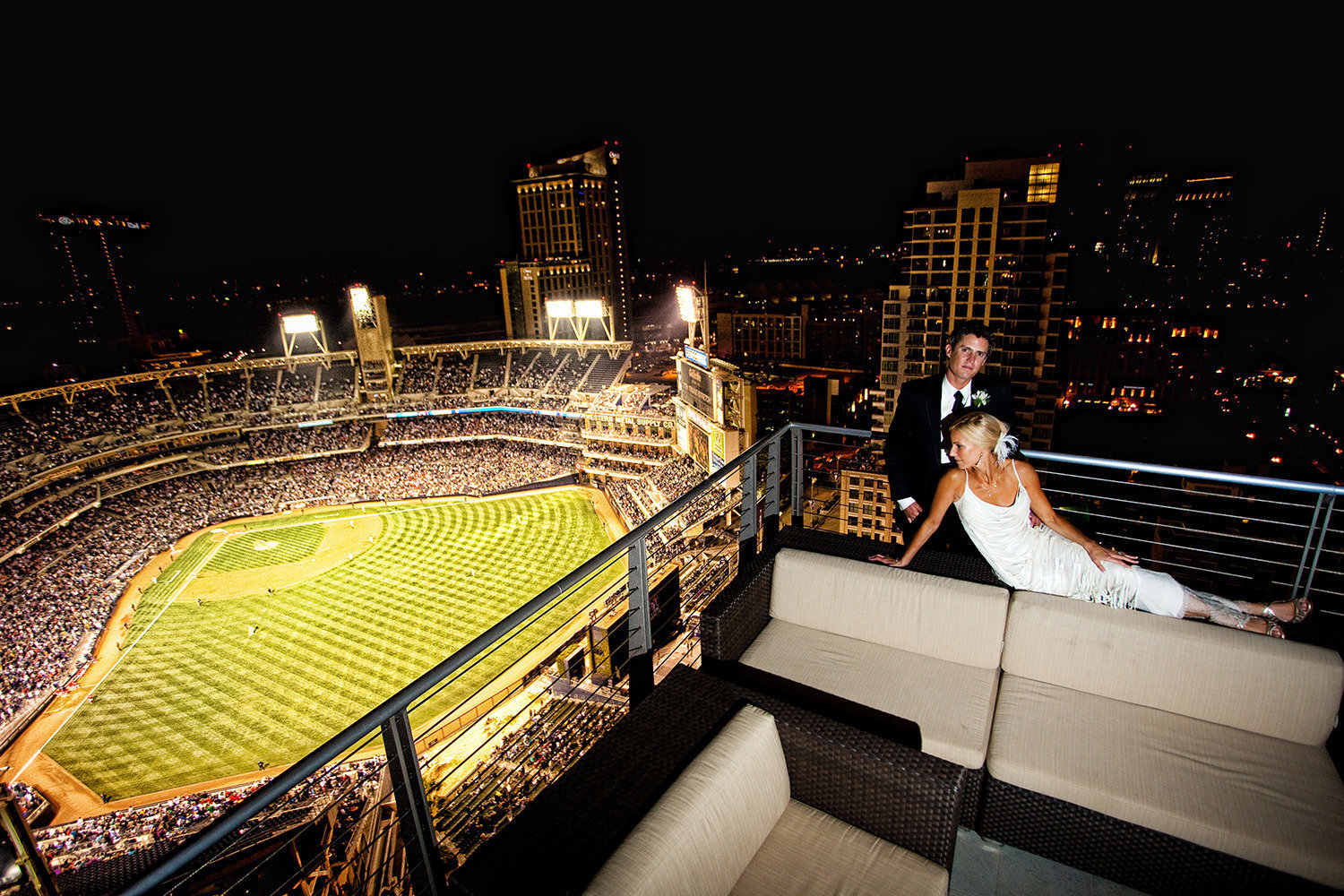 Wedding portrait with Petco Park in the background
