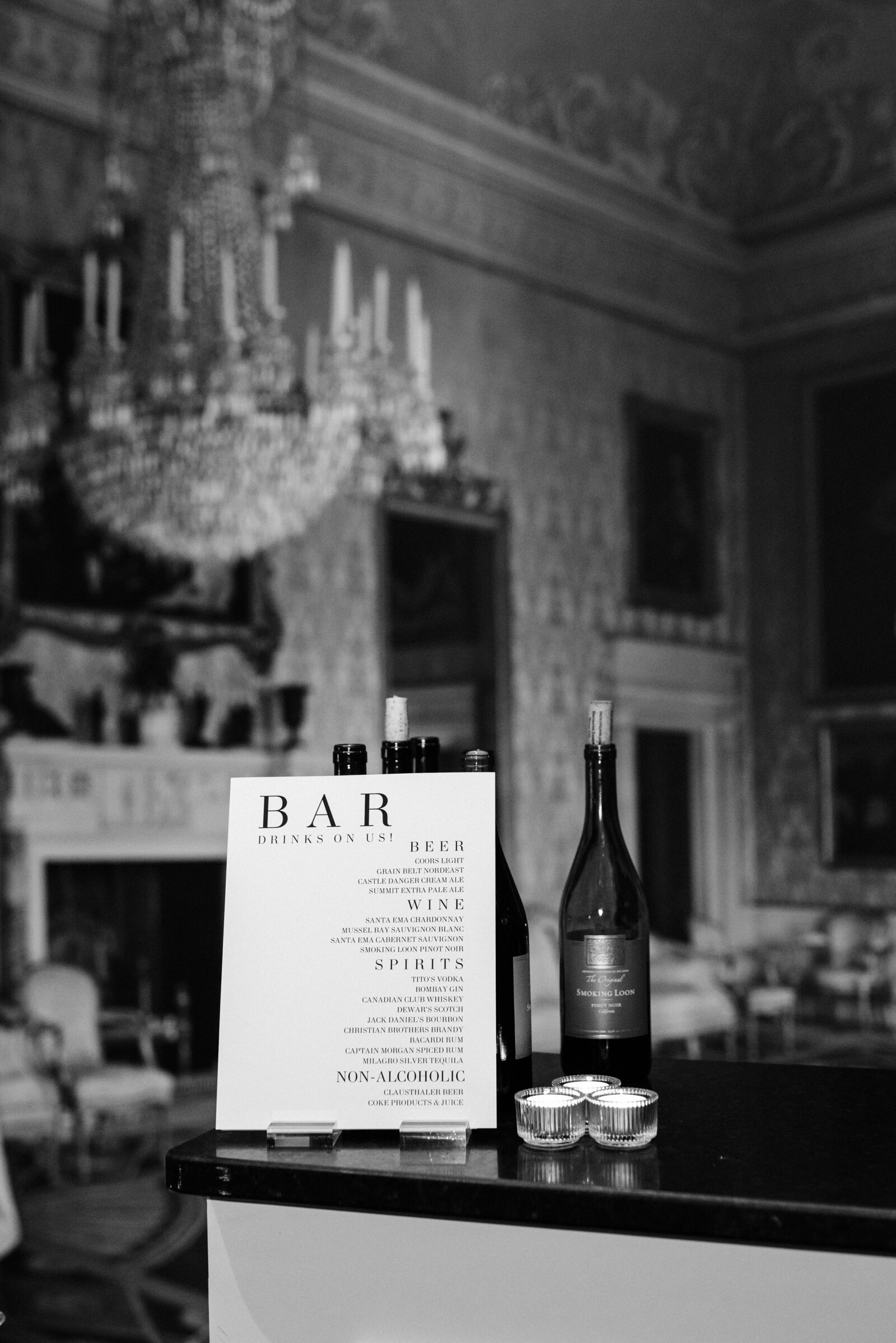 Drink menu at the Metropolitan Club and Ballroom