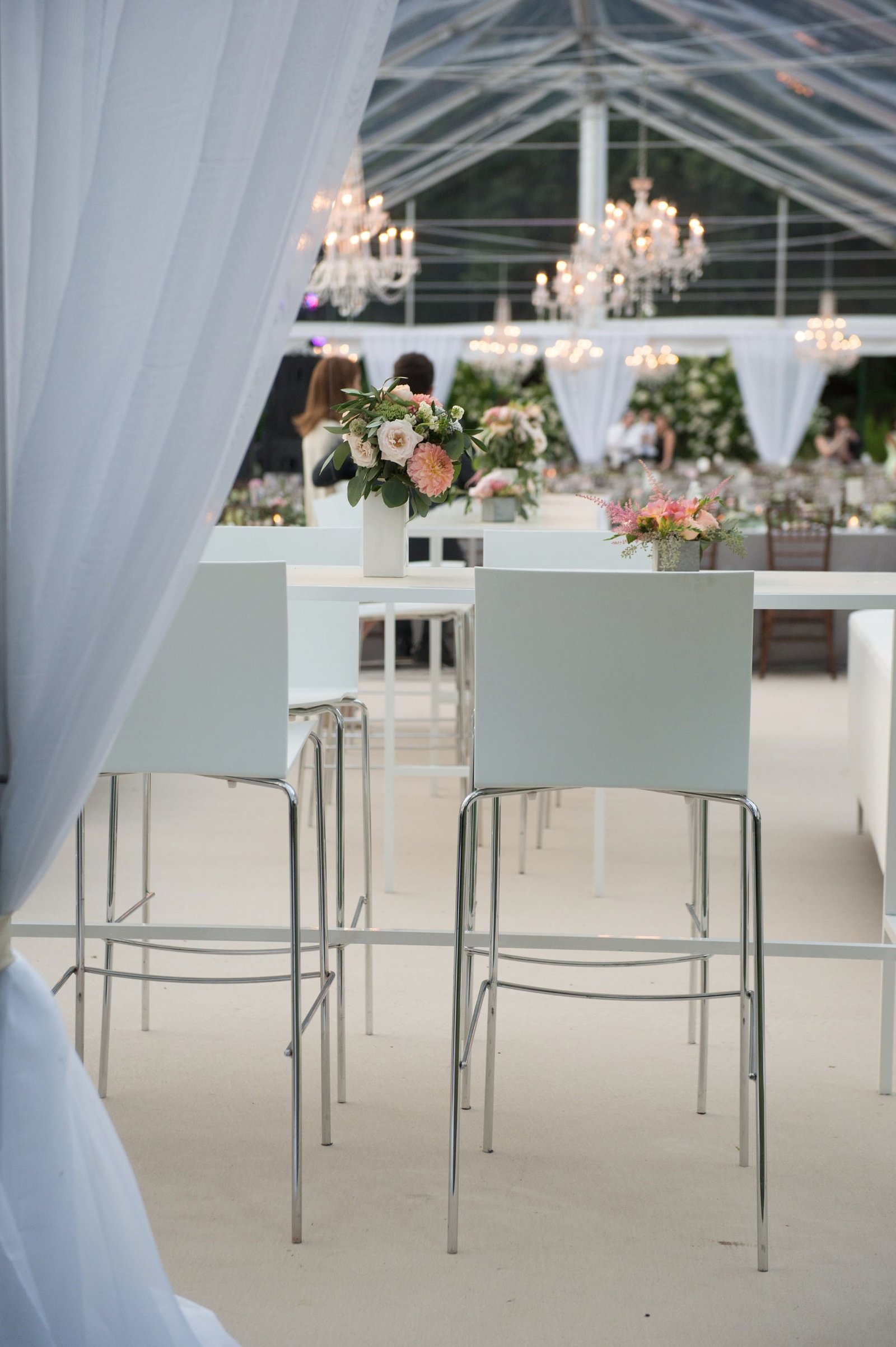 Modern lounge setting for home wedding in Washington, CT