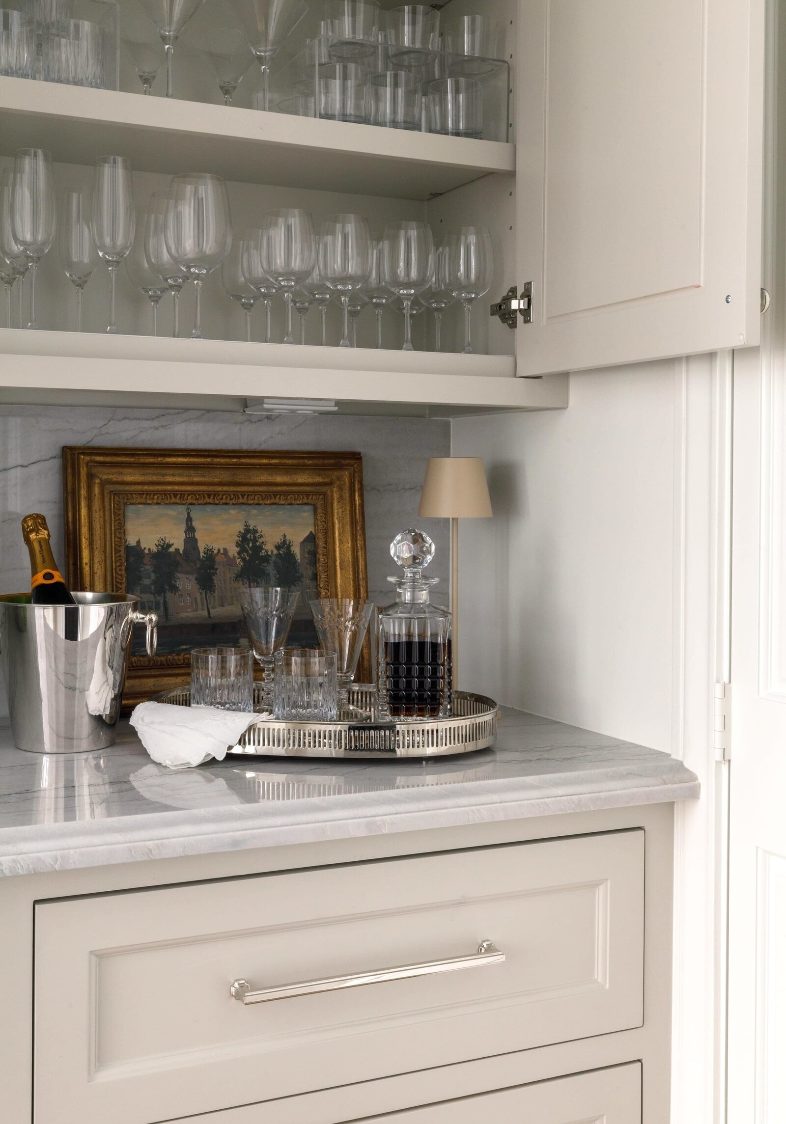 vision and hammer organizing cabinet with wine glassware on shelves