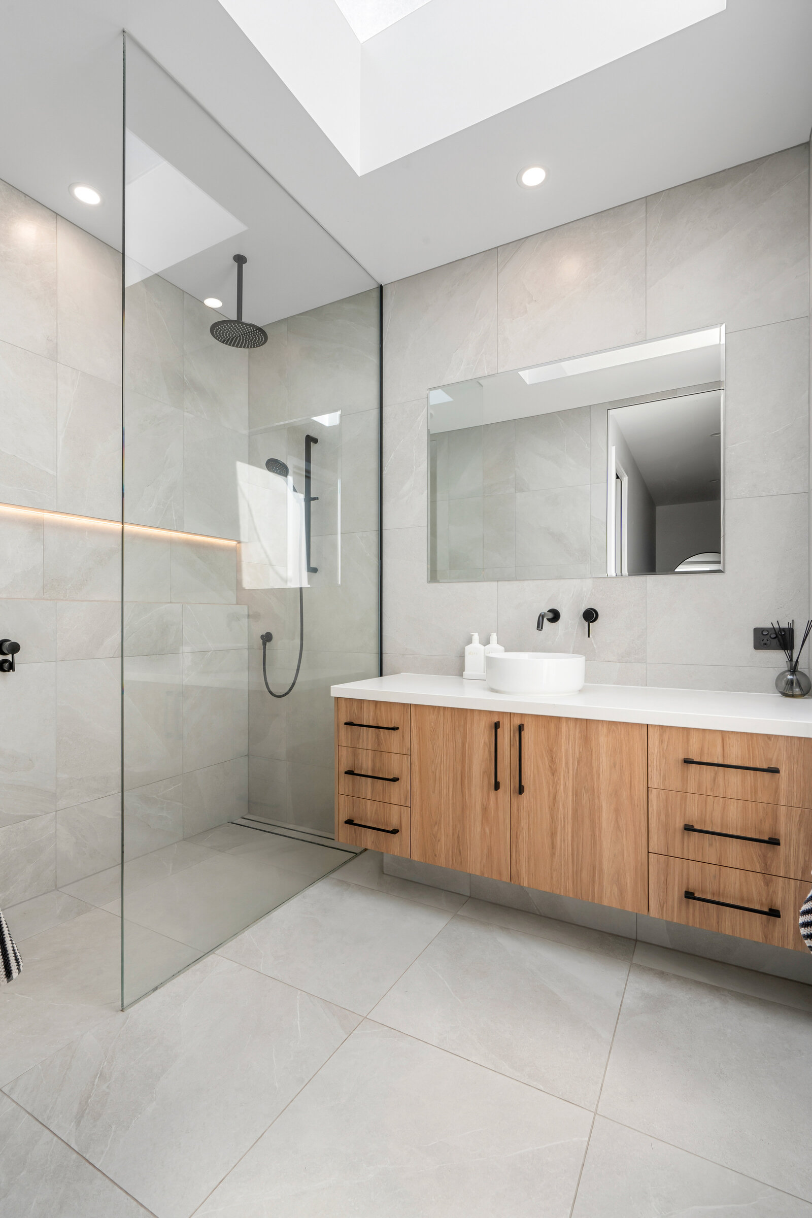 Luxury bathroom renovation by AR Construction in South West VIC