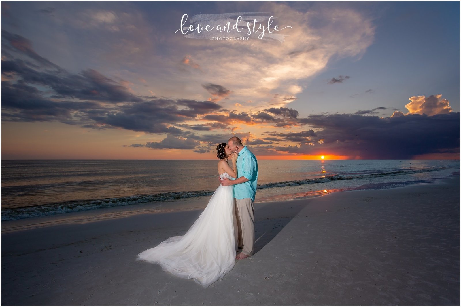 Bride and Groom on Siesta Key Beach at sunset