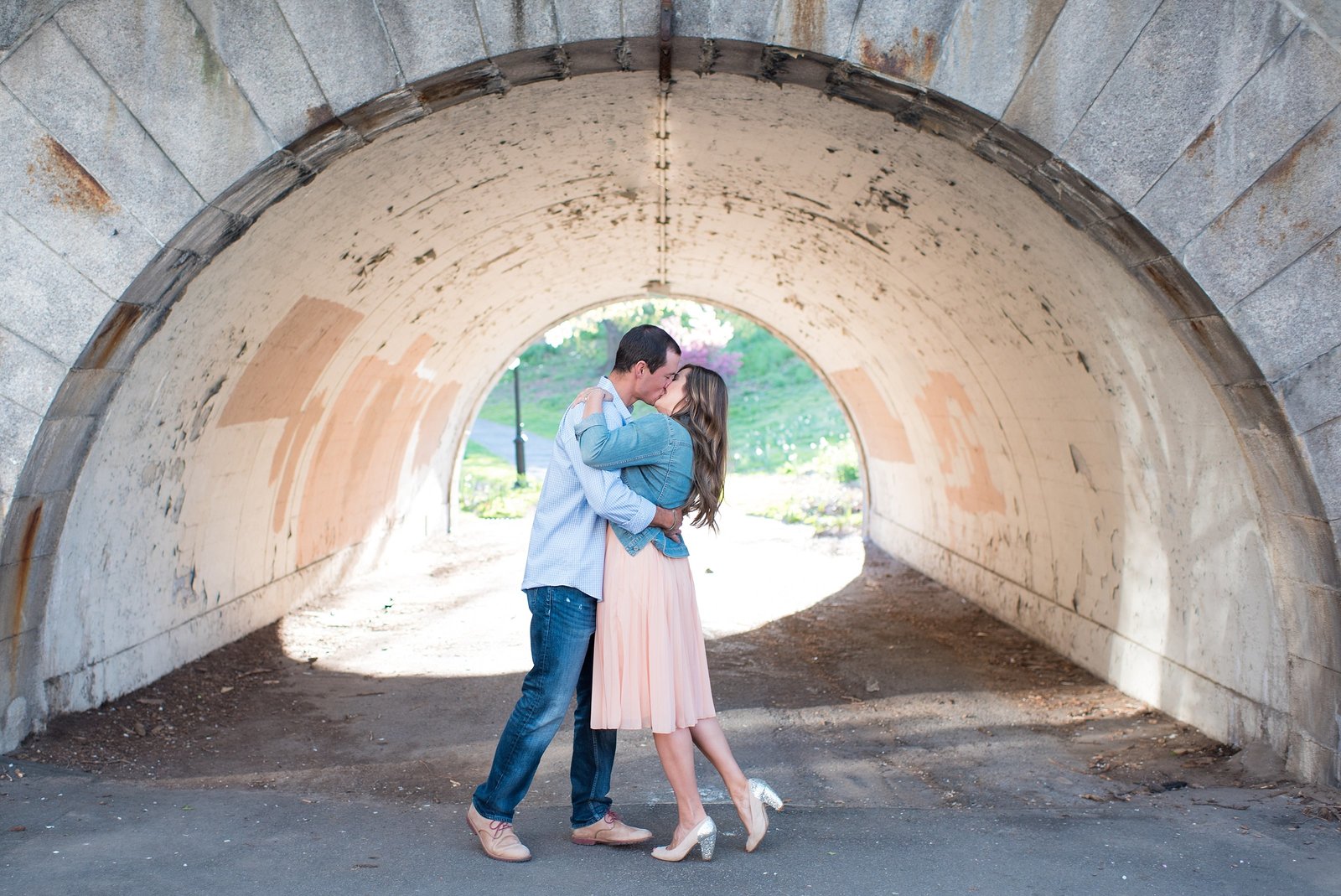 Couple Kissing under tunnel in Hudson River Greenway in New York City Photo