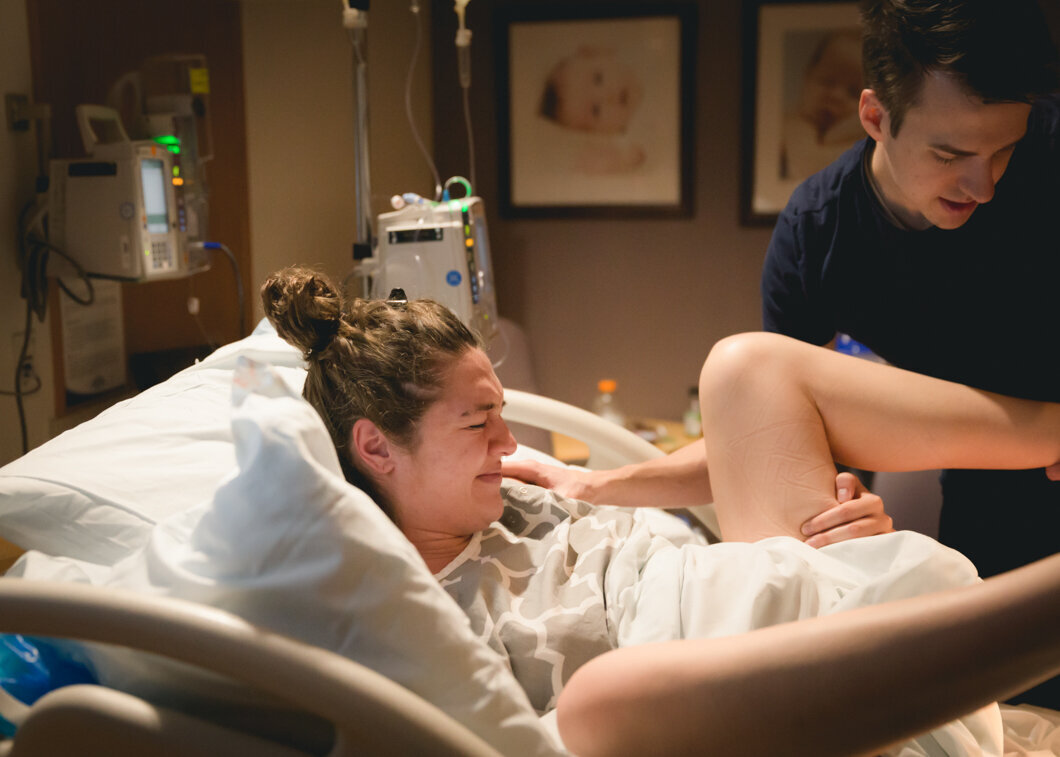 A pregnant mom pushes during labor at a Utah hospital.