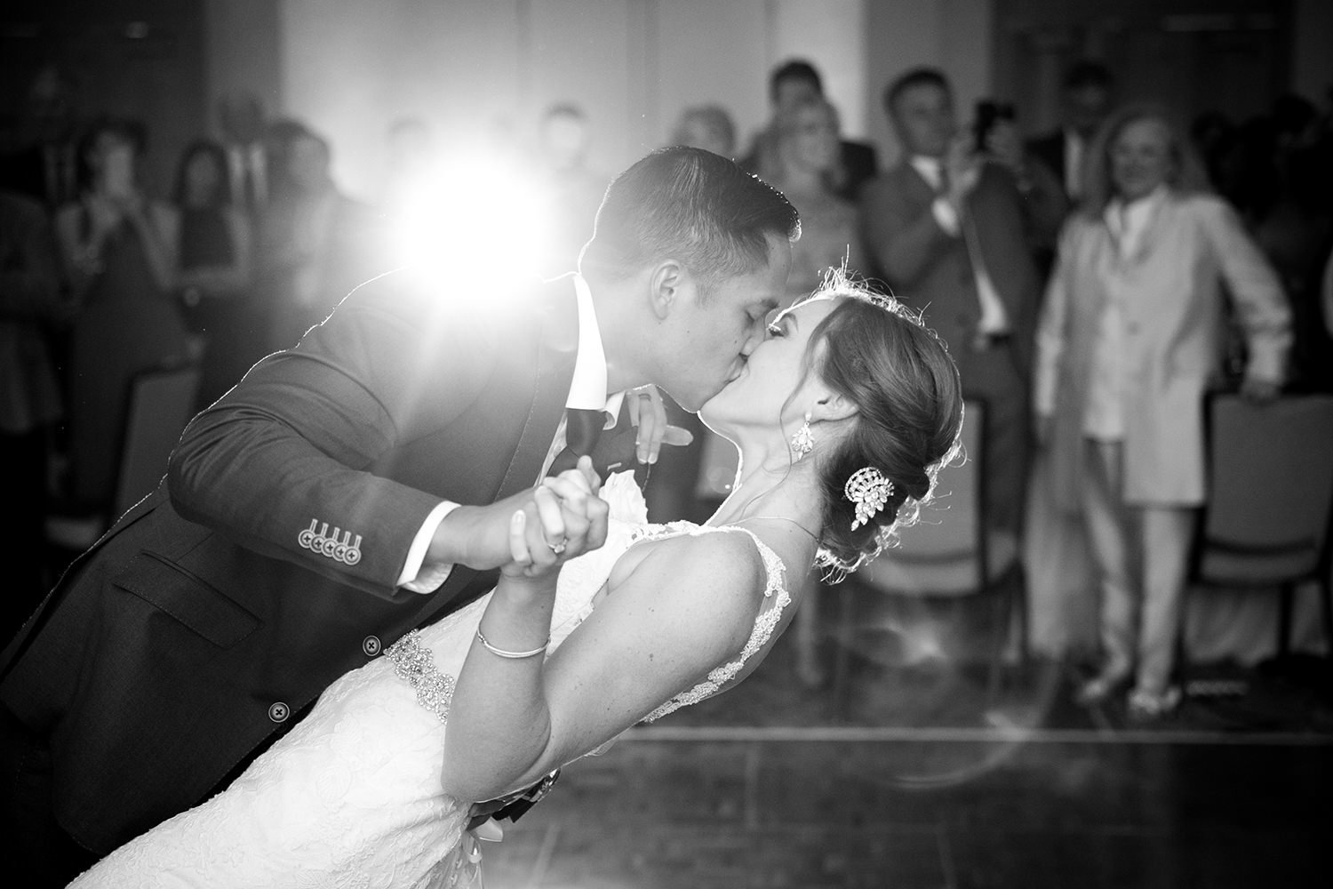 Black and white first dance between bride and groom at Rancho Bernardo Inn