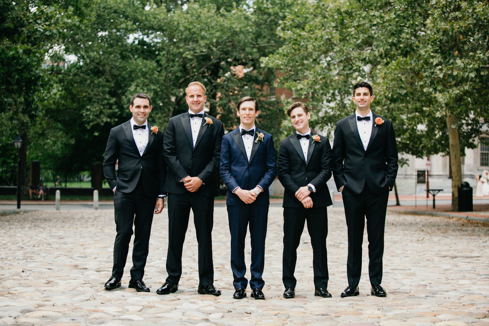 Groom and his guys photographed together in Old City, Philadelphia before the wedding festivities.