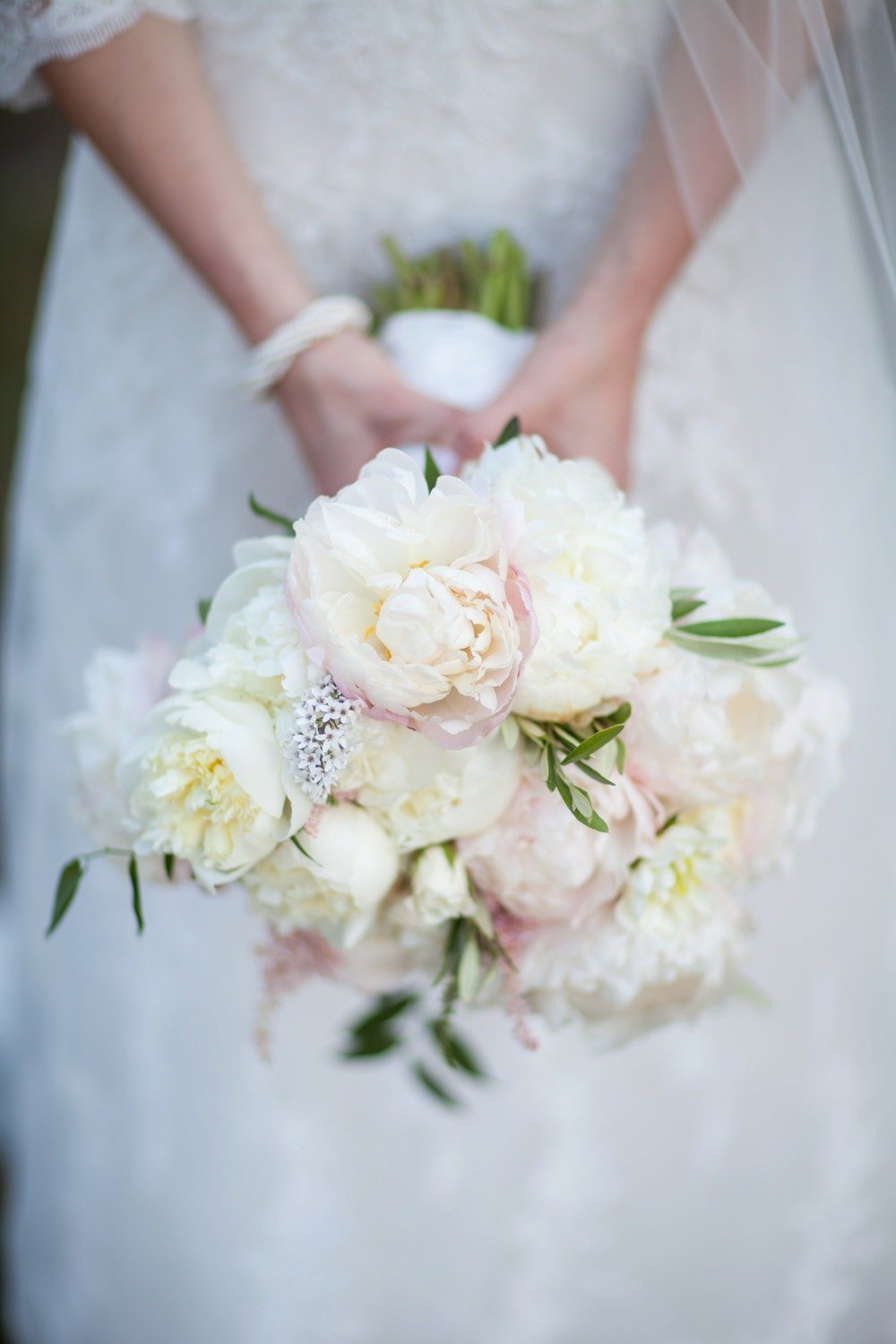 Classic white and blush peony bridal bouquet