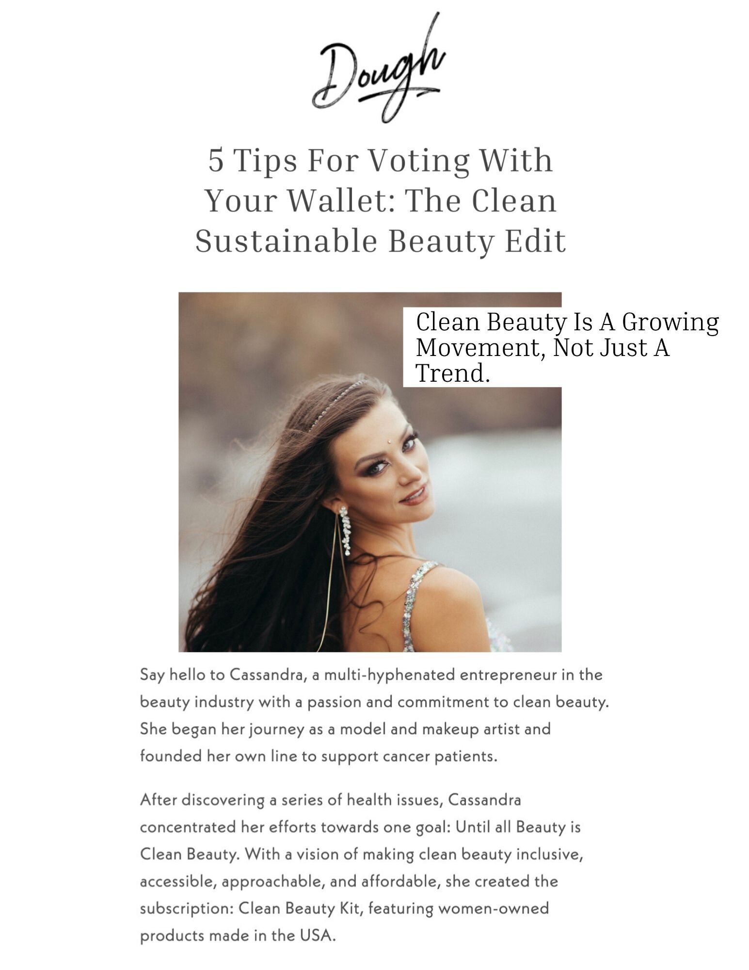 DOUGH article featuring Cassandra McClure on sustainable beauty