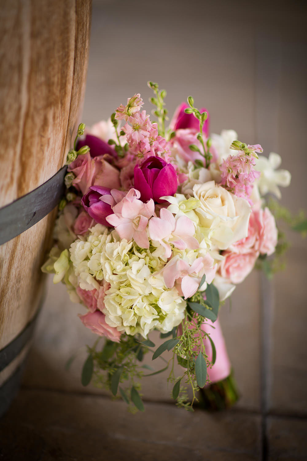 beautiful bouquet with pink white and bright pink wedgewood