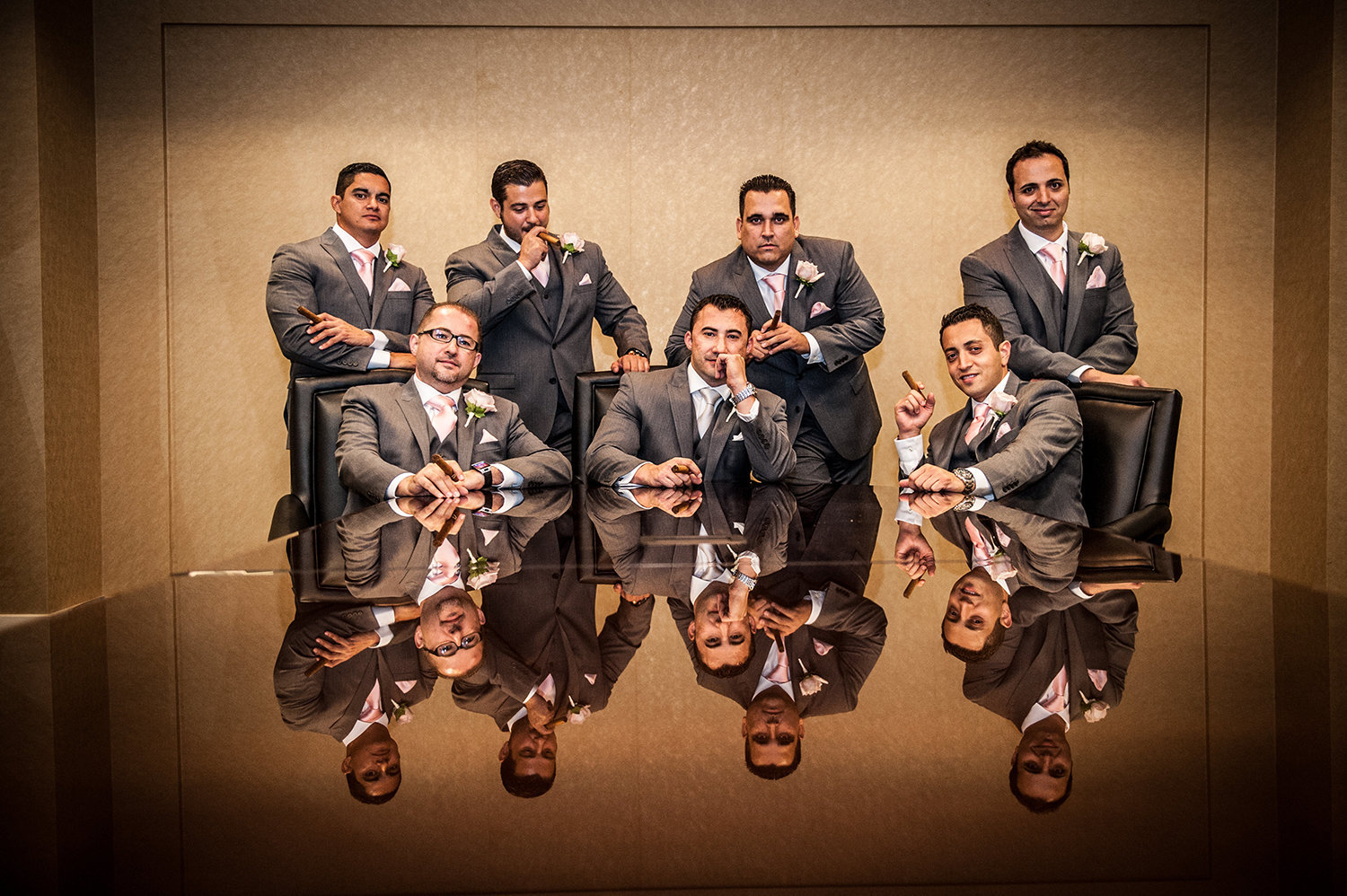 Hyatt La Jolla wedding photos dramatic groomsmen shot