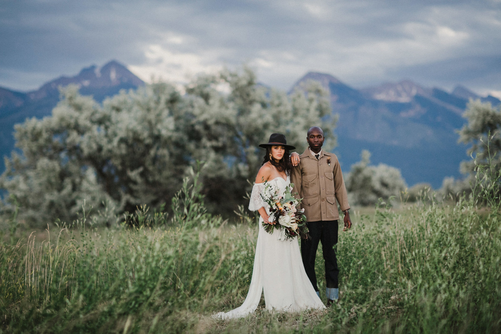Gorgeous shot of faux couple, for a styled elopement wedding in Montana.