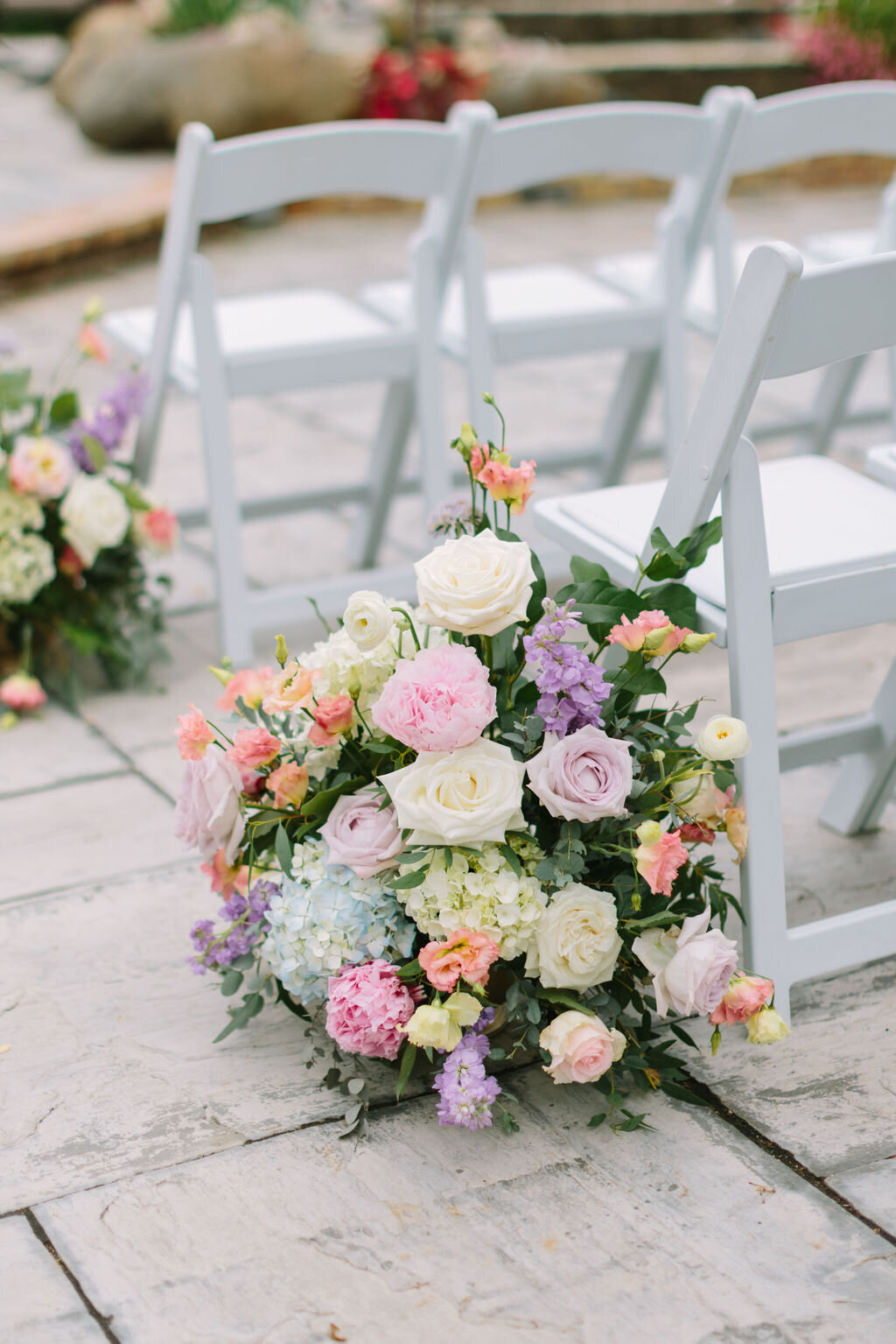 Wedding reception with chairs and flowers