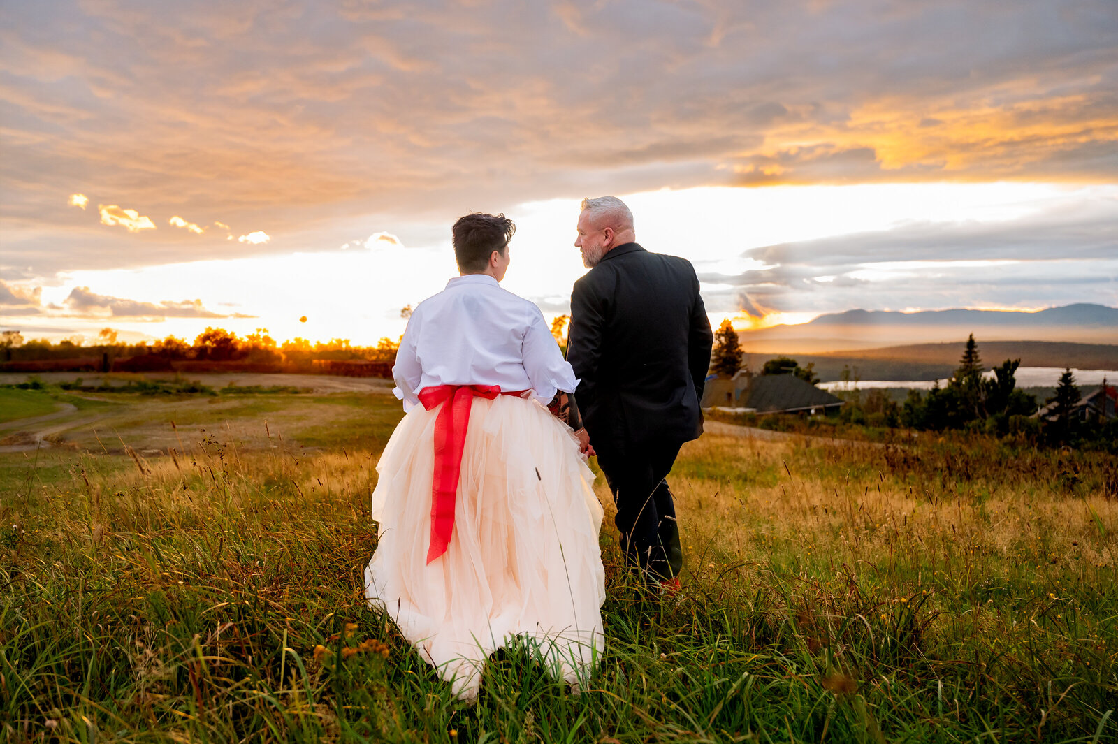 couples wedding portraits during sunset