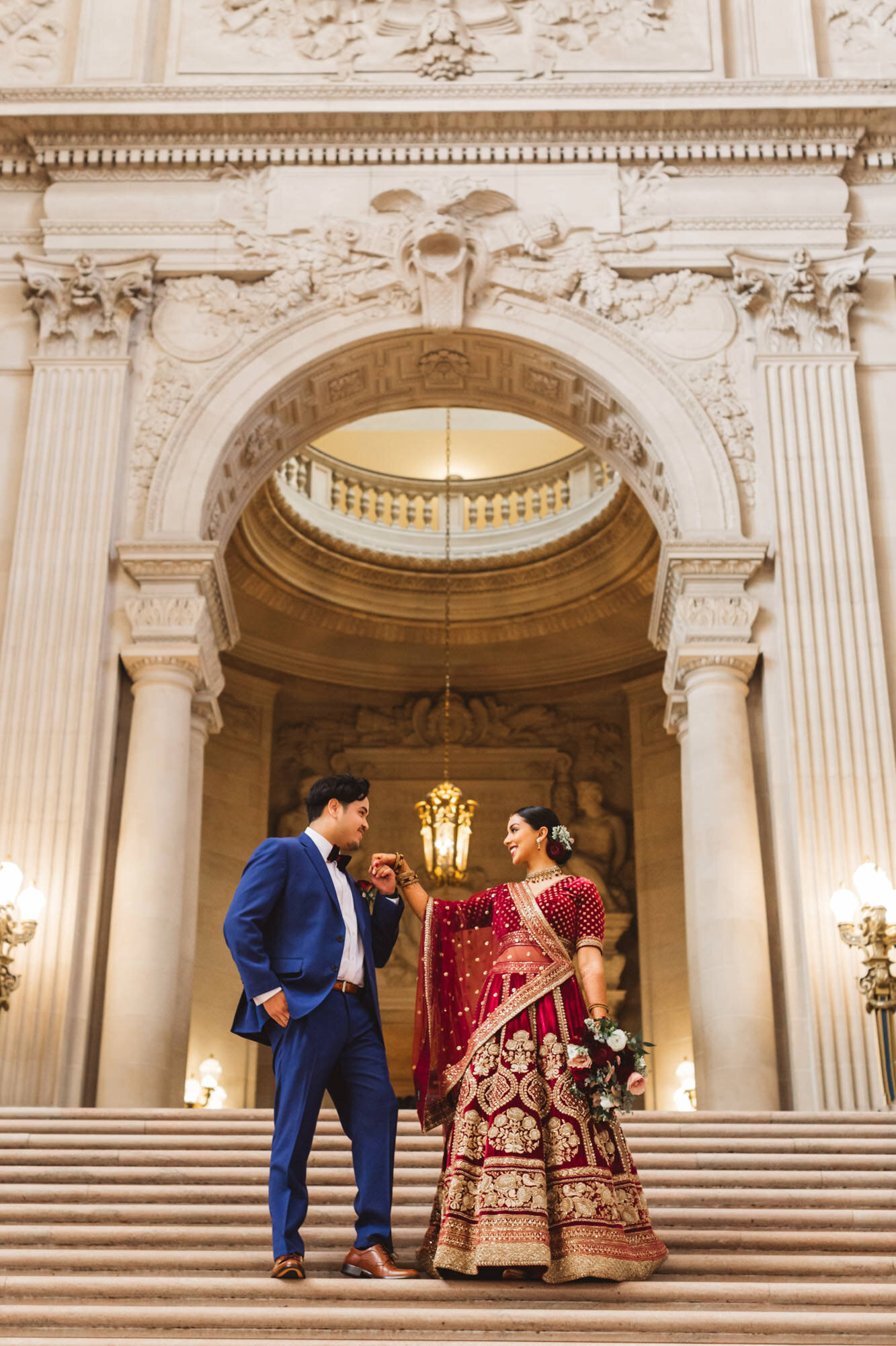 indian bride and groom on wedding day at San Francisco City Hall
