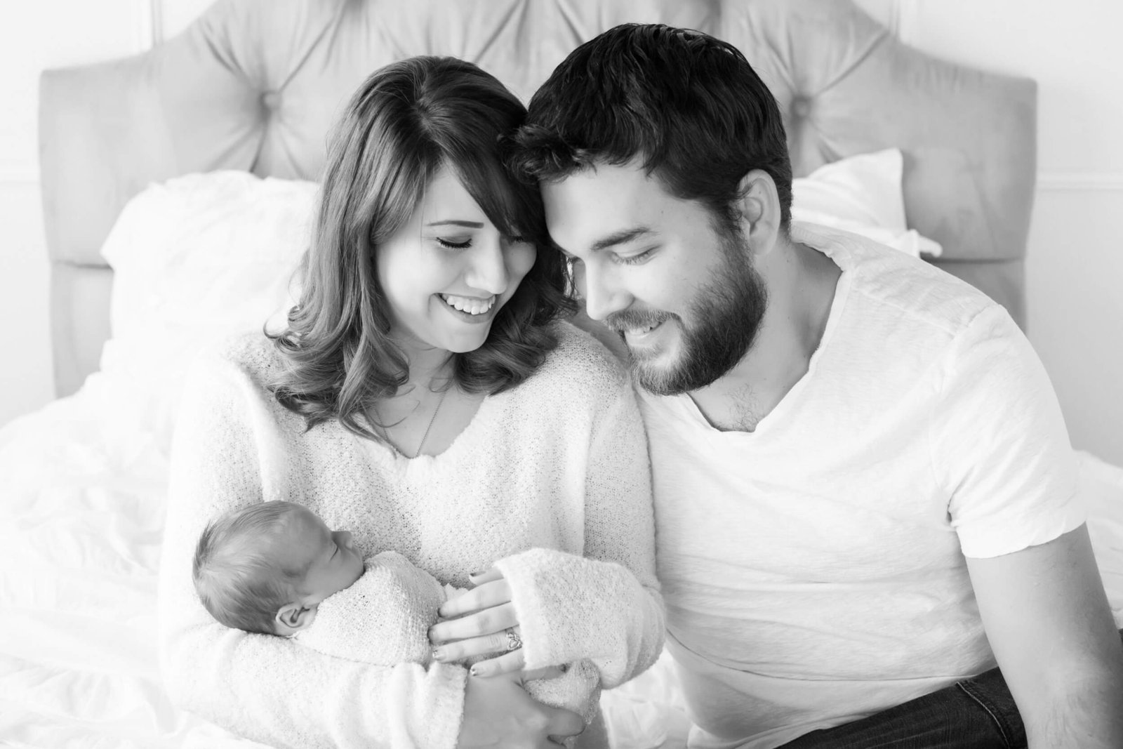 black and white newborn family portraits