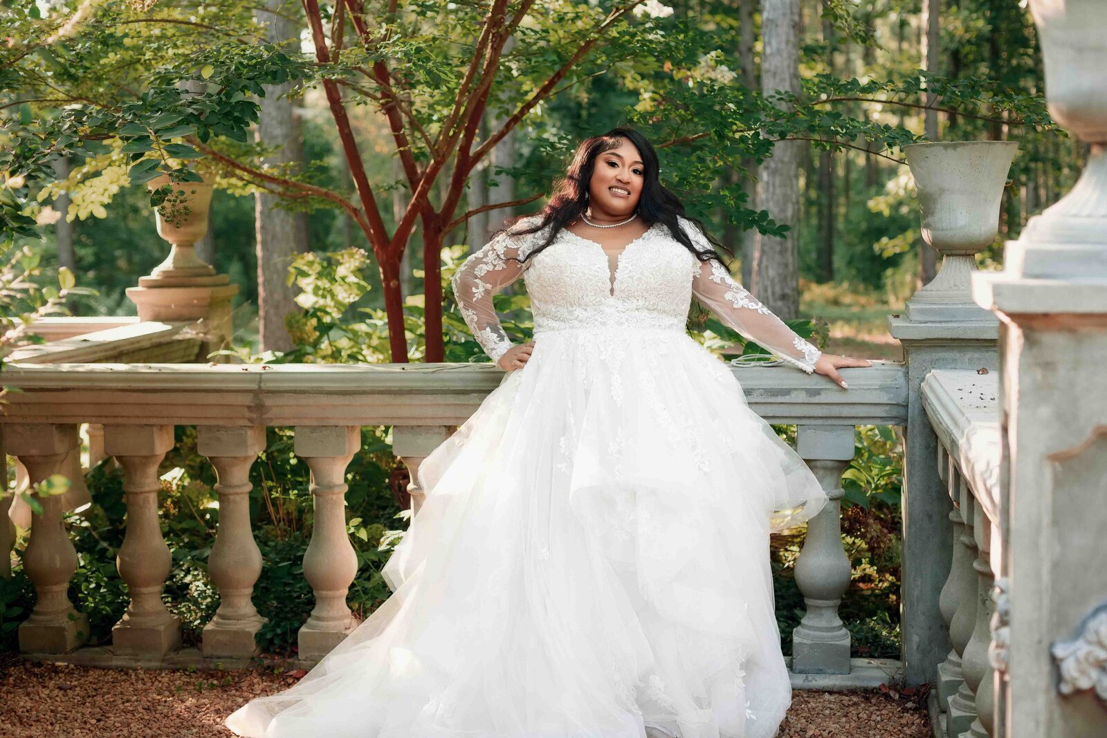 sunset bridal portrait with castle silhouette at The Castle at Wildwood Gardens