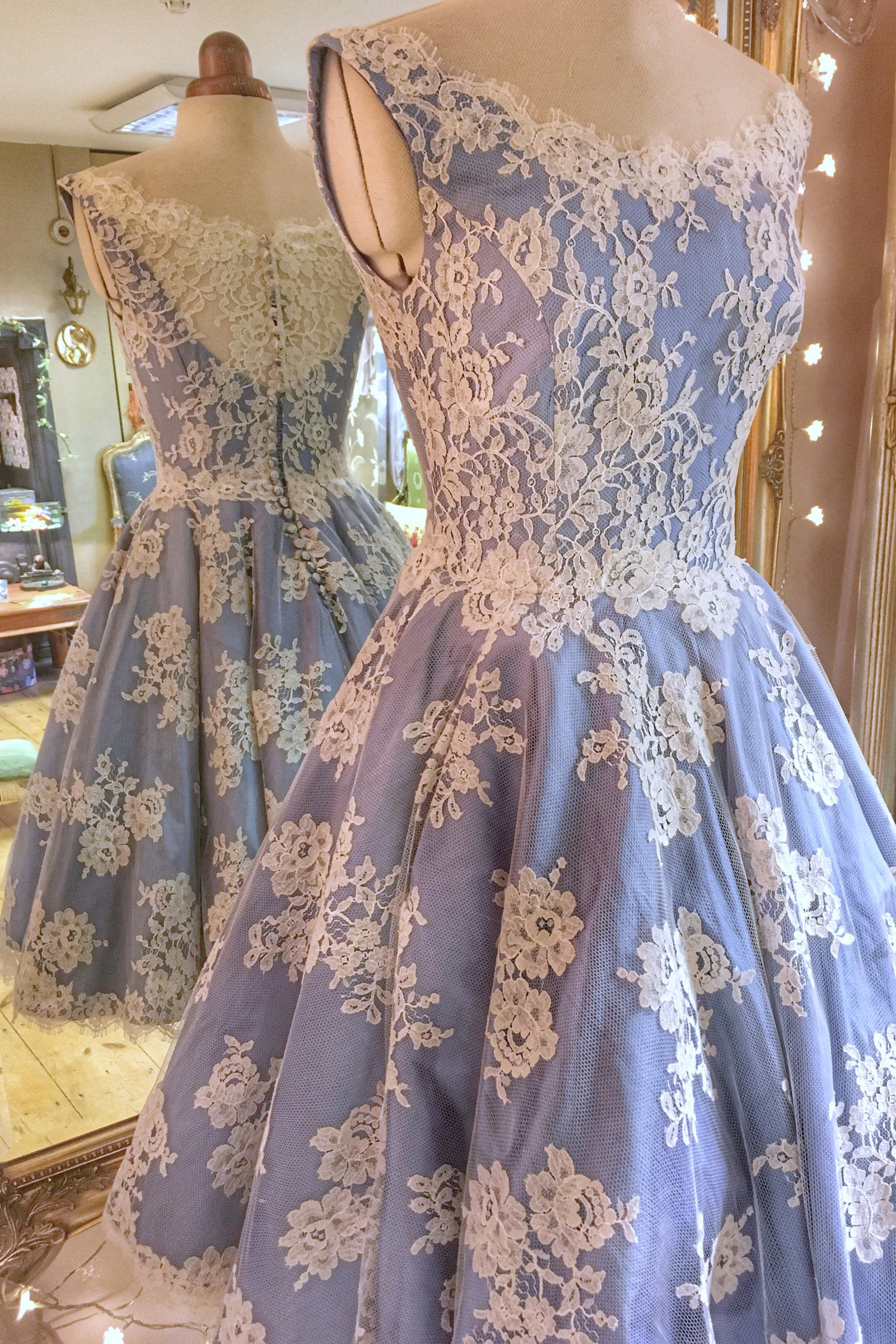 blue_silk_ivory_lace_tea_length_wedding_dress_JoanneFlemingDesign (6)