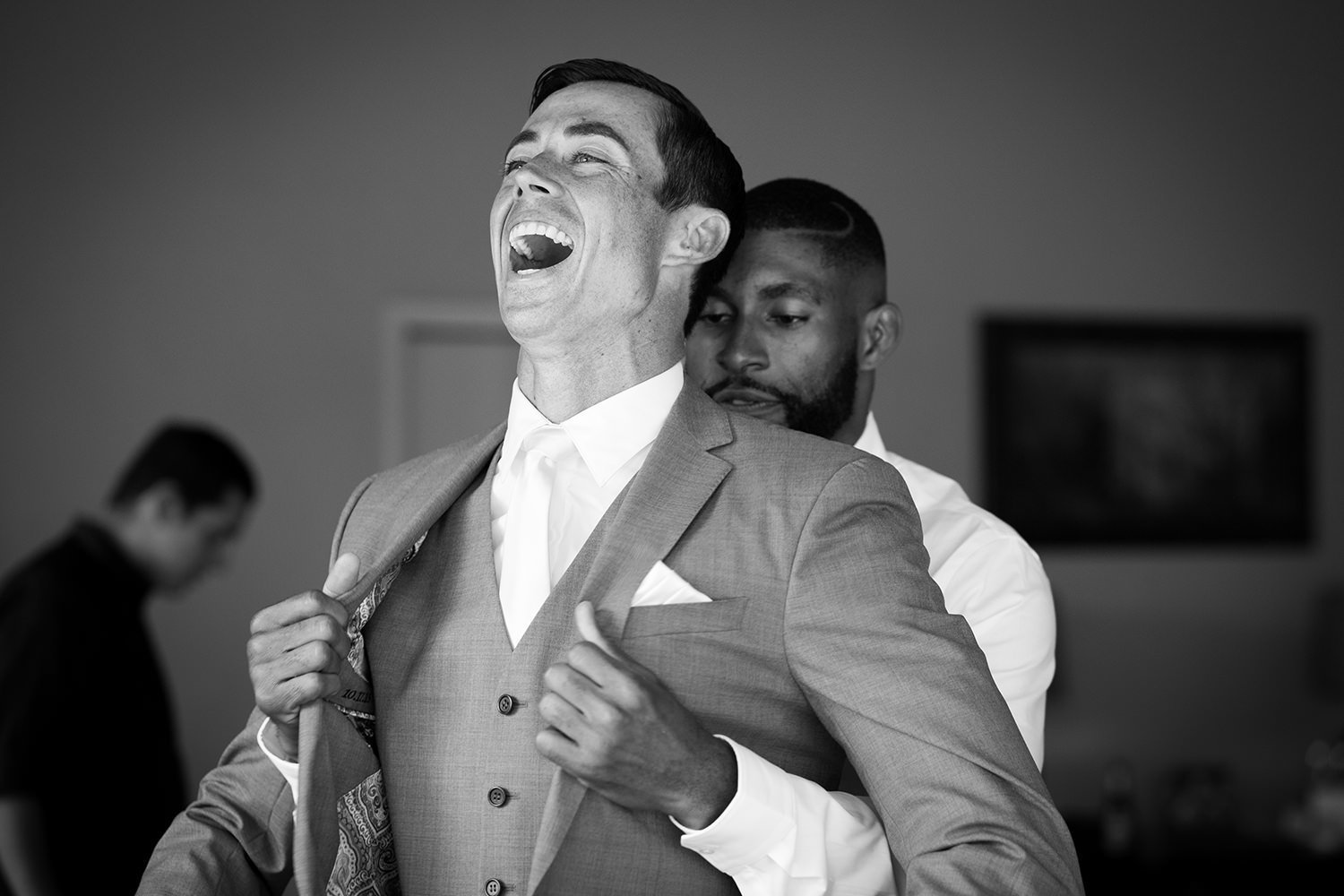 Funny moment as the groom gets ready