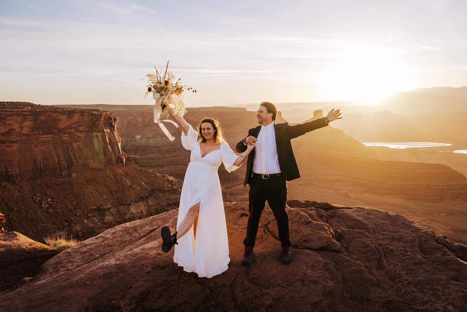 Newly married couple at their sunrise Elopement