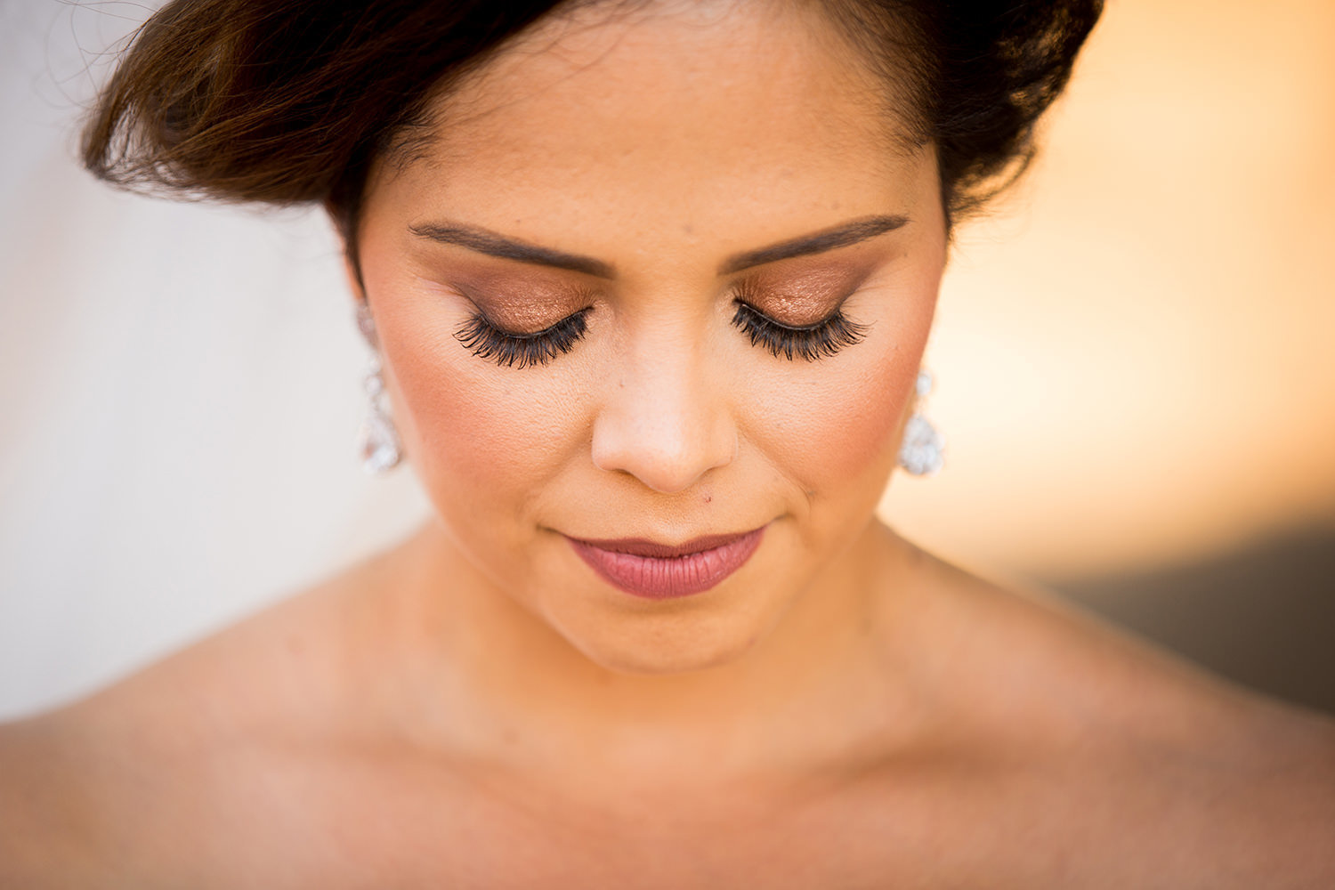 close up of bride looking down