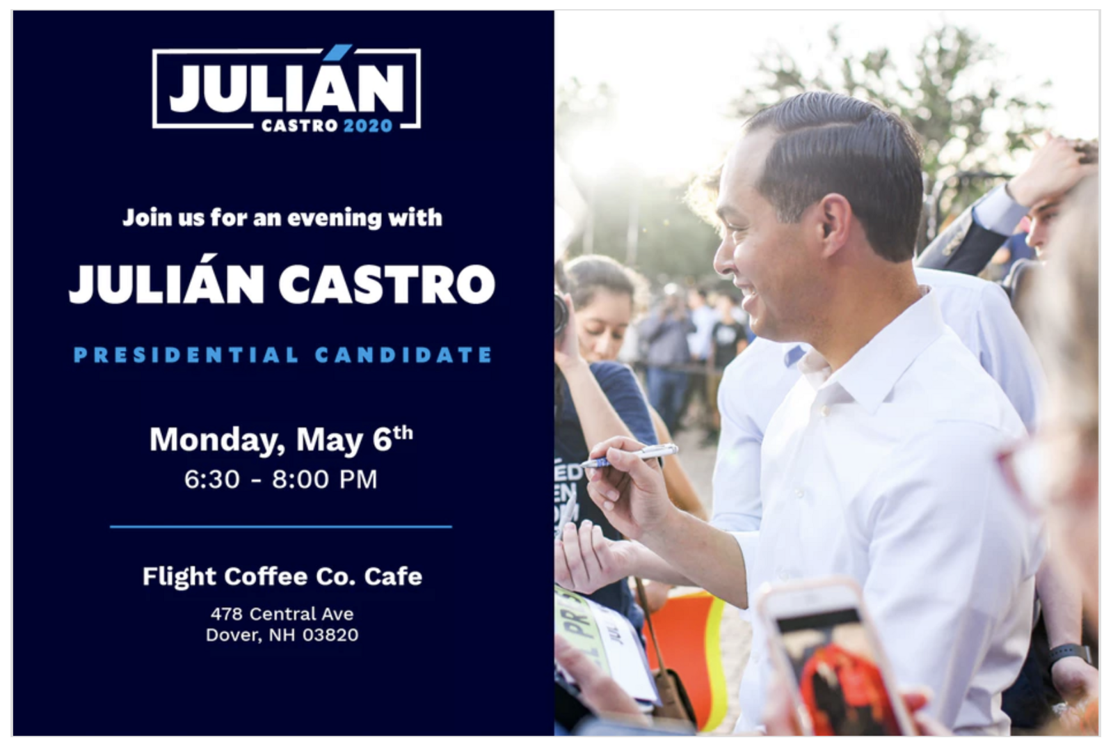 Julian Castro event flyer with photo