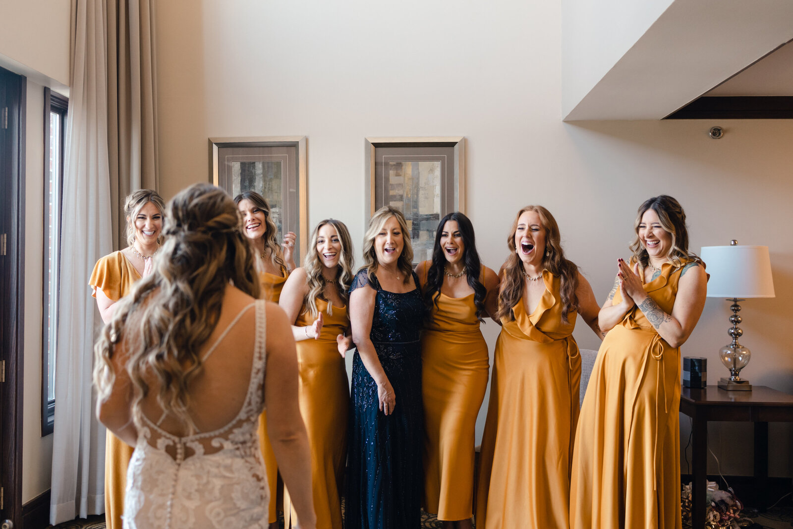 First look with bridesmaids at the Inn at St. Johns