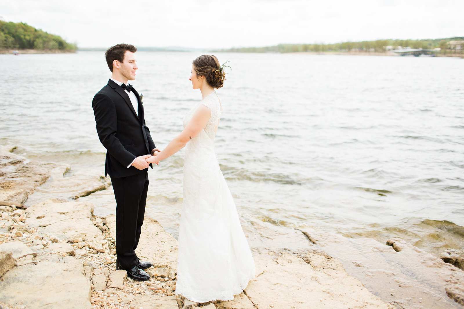 Couple enjoying a moment alone before their Lindwedel Winery wedding in Branson MO