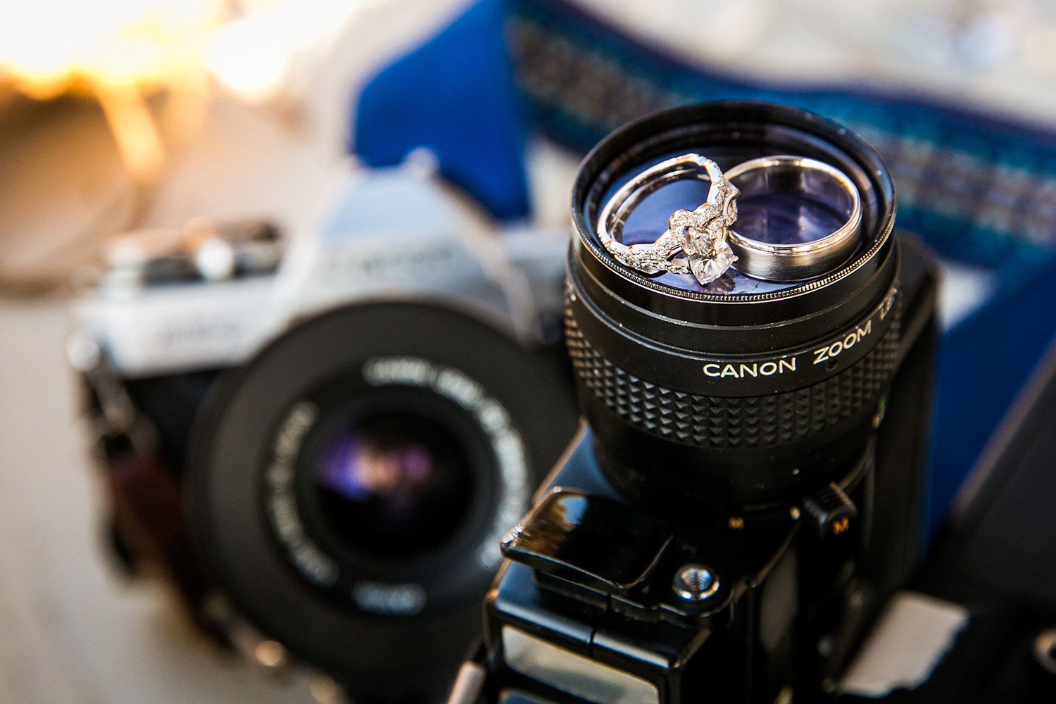 closeup of rings and a camera
