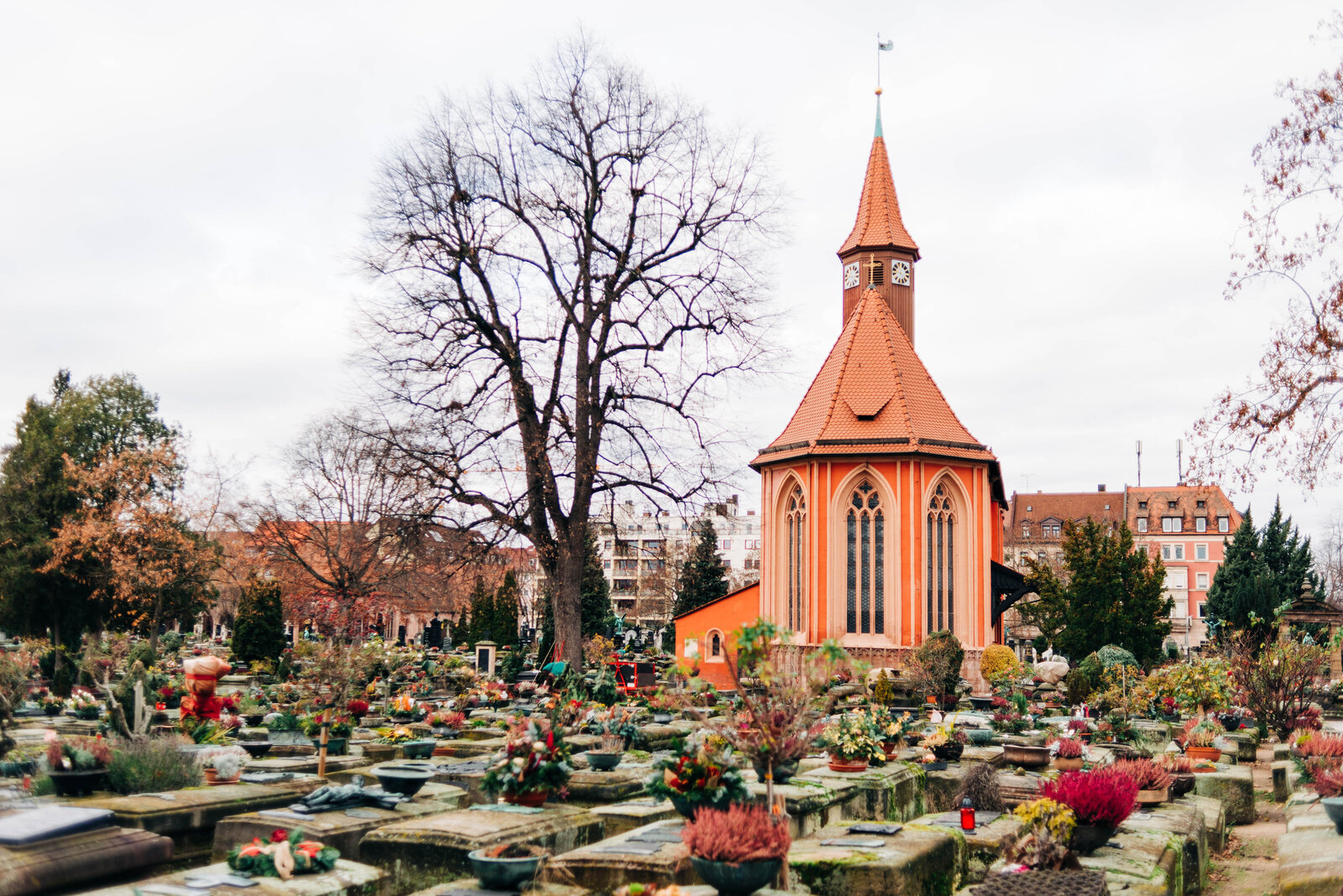 colorful cemetery in Nuremburg, Germany during winter
