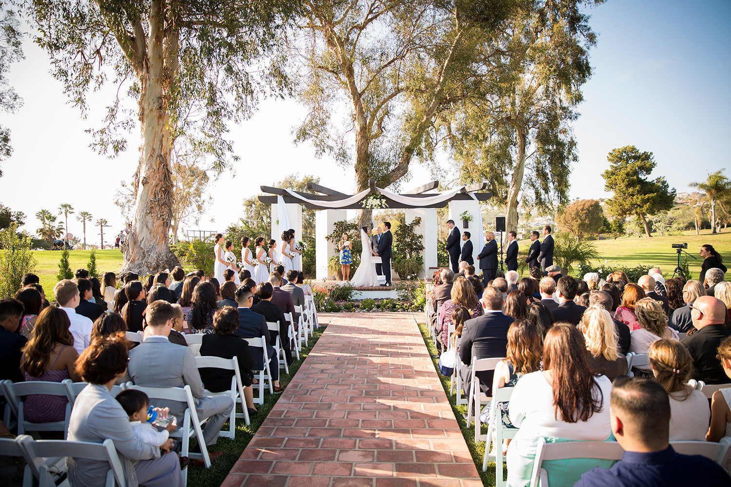 wedgewood ceremony space with bride and groom