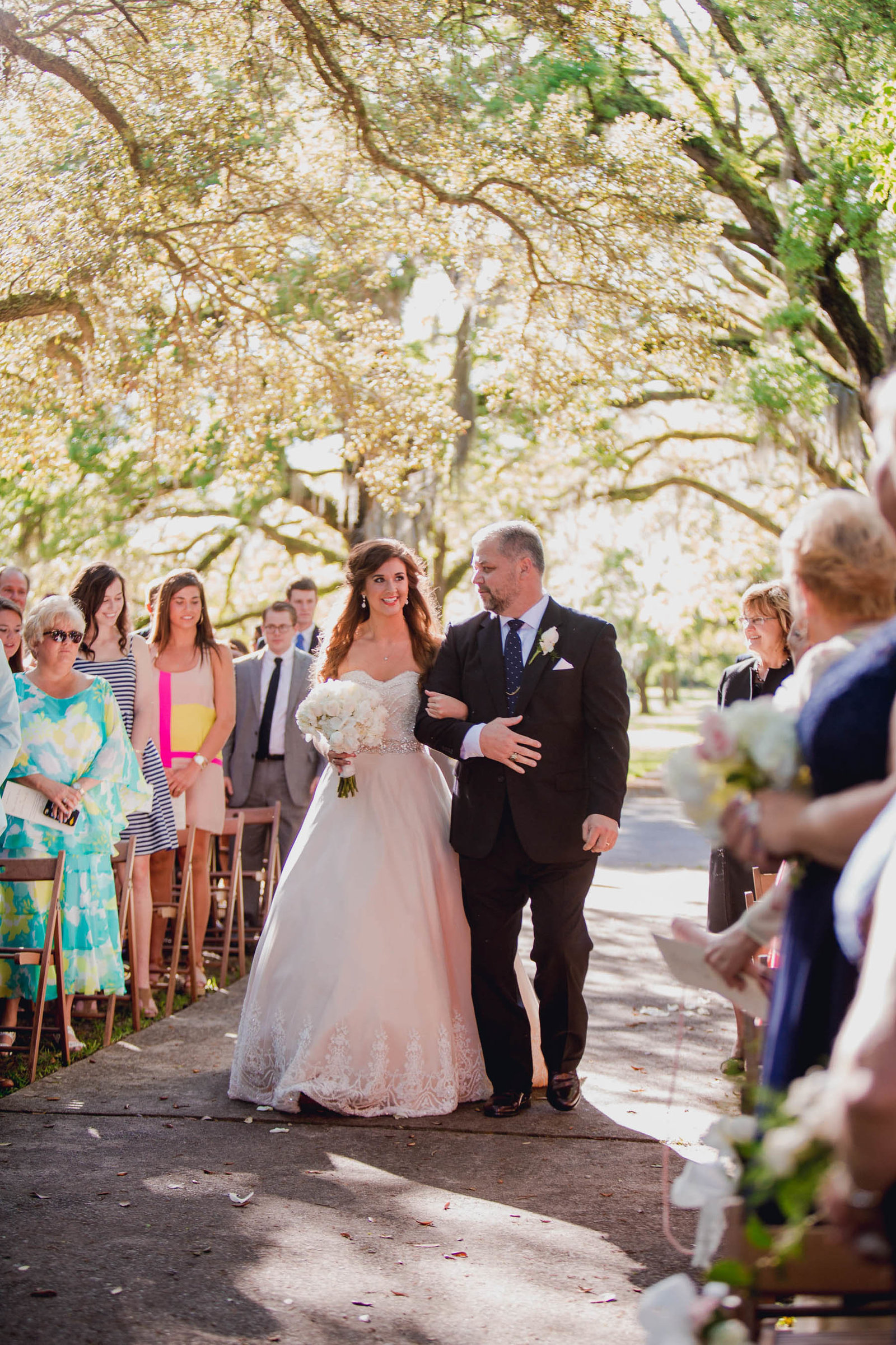 Father walks bride down the aisle, Brookgreen Gardens, Murrells Inlet, South Carolina