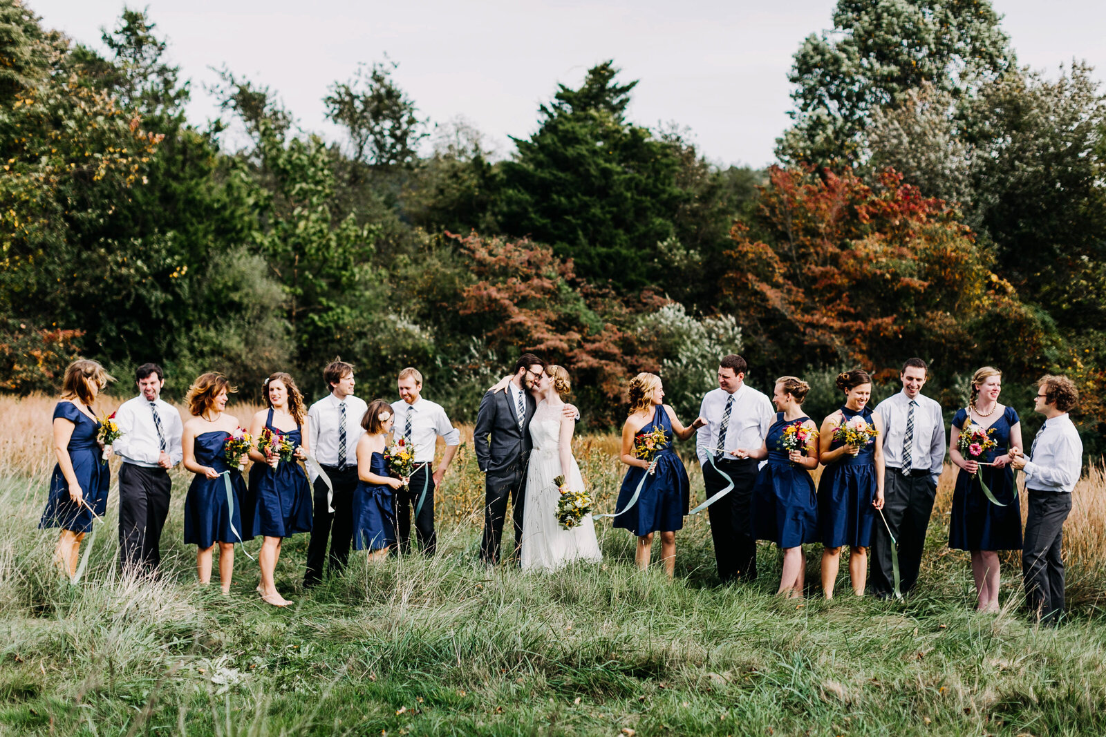 bridal party in fall nature mountains