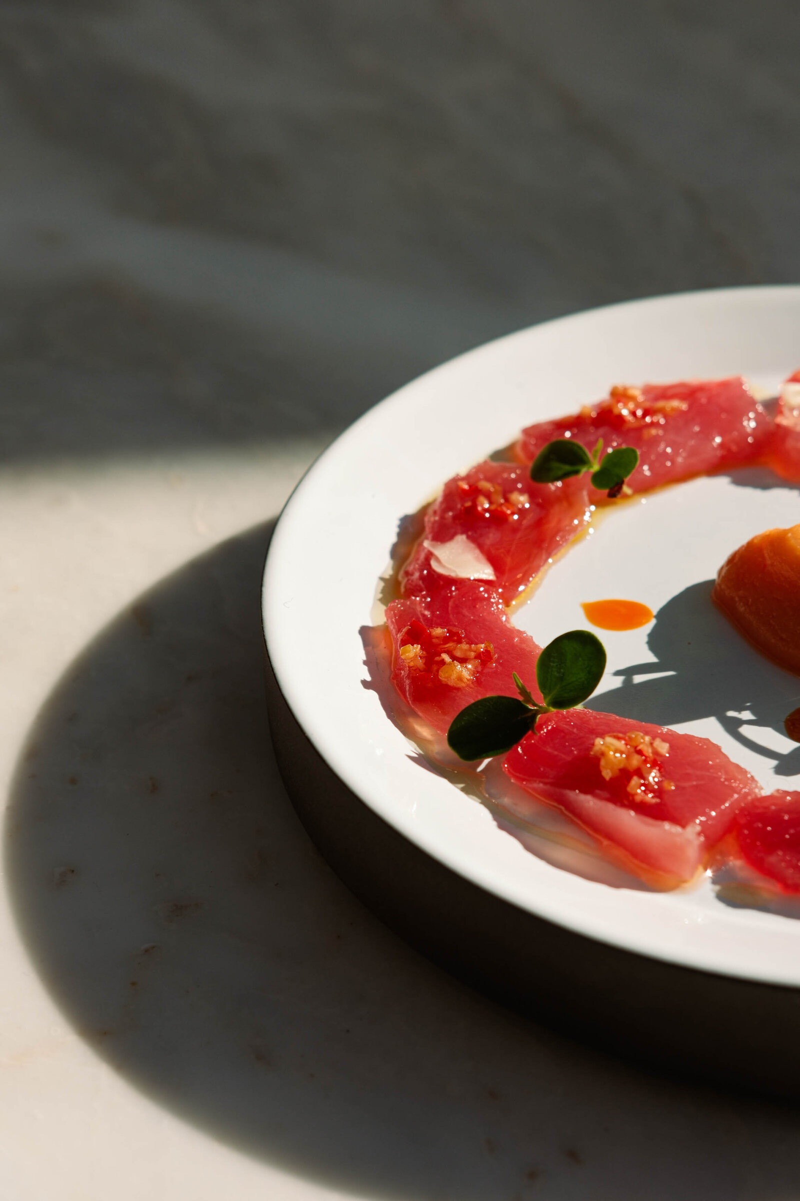 Close-up van gerecht in fine dining restaurant Amsterdam