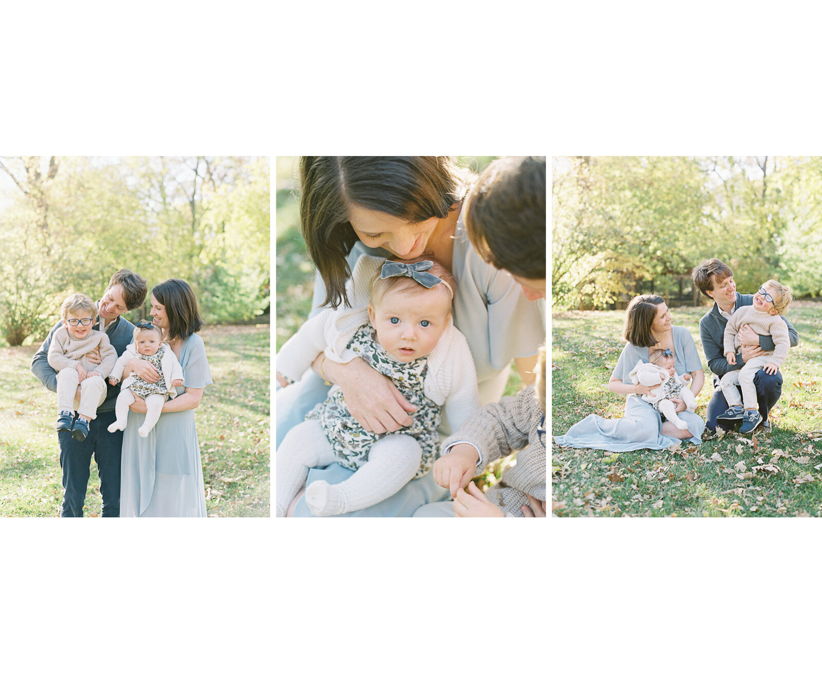 photo of beautiful family of 4 in their backyard for fall family photos with Milwaukee photographer Talia Laird Photography