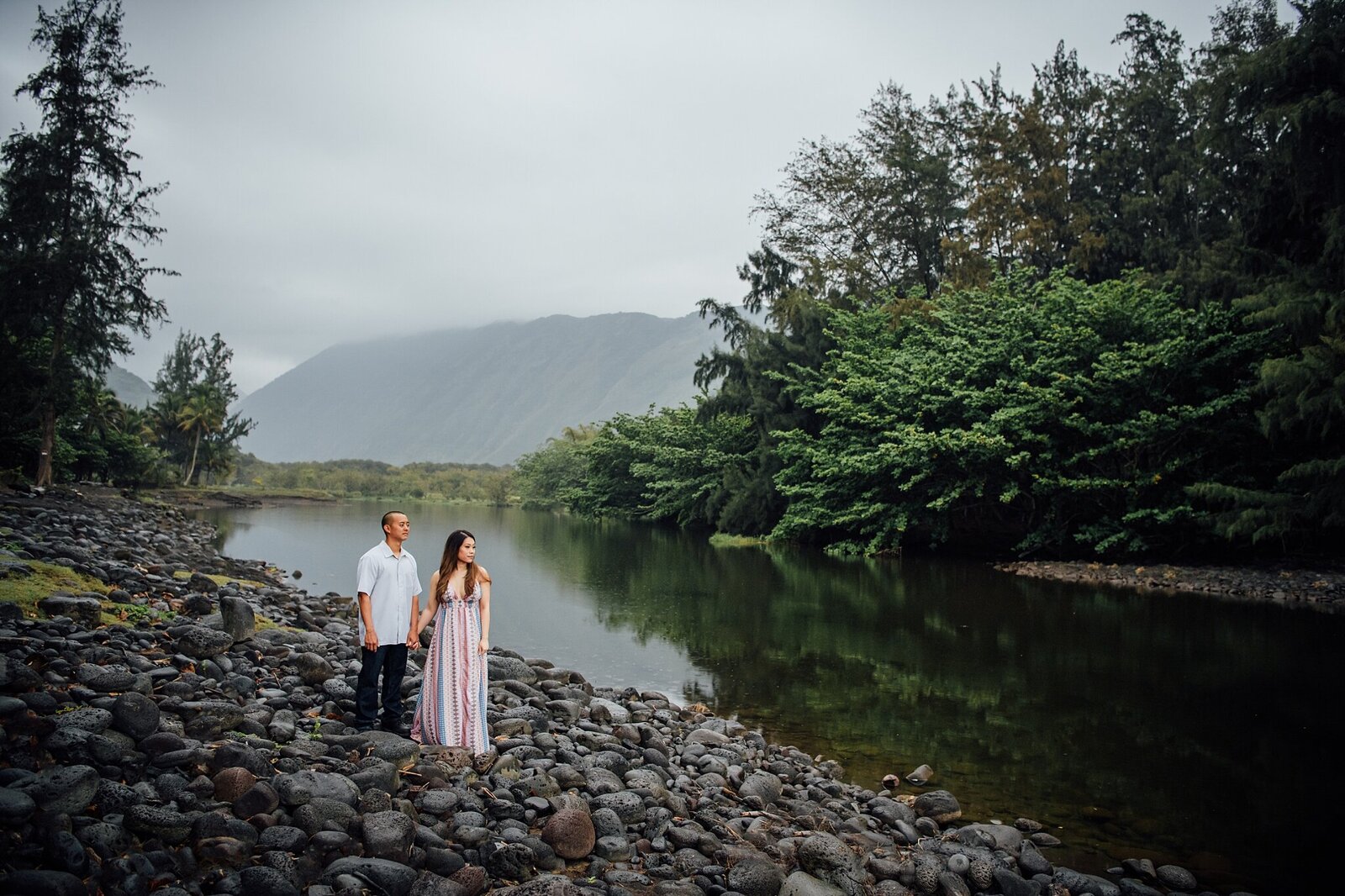 couple by the river in Waipio Valley