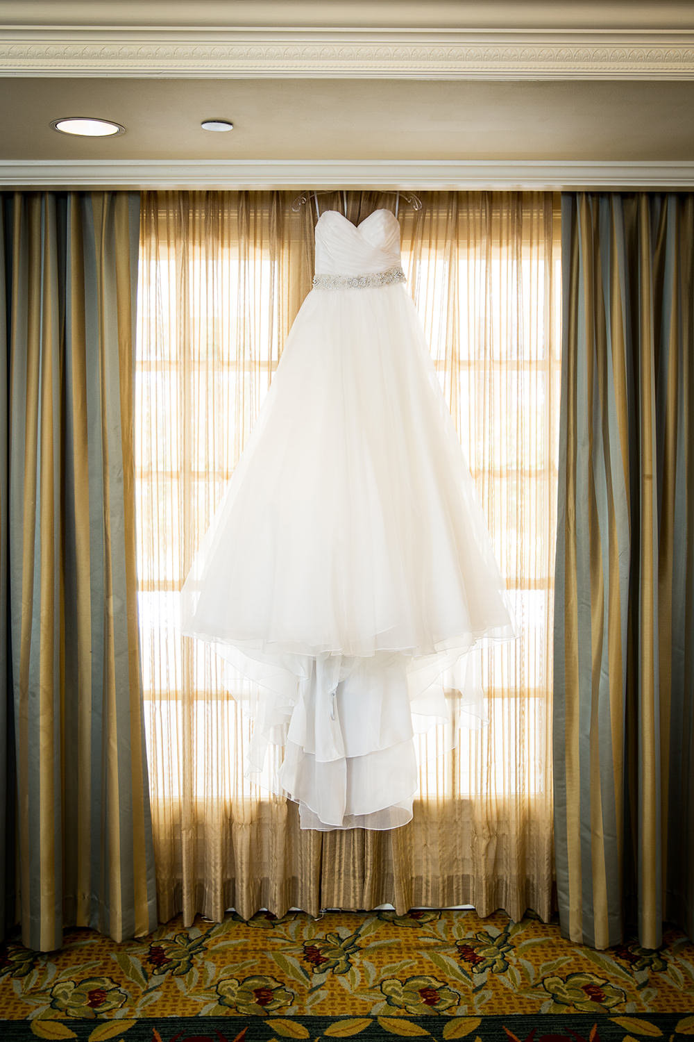 Wedding gown in the window detail shot