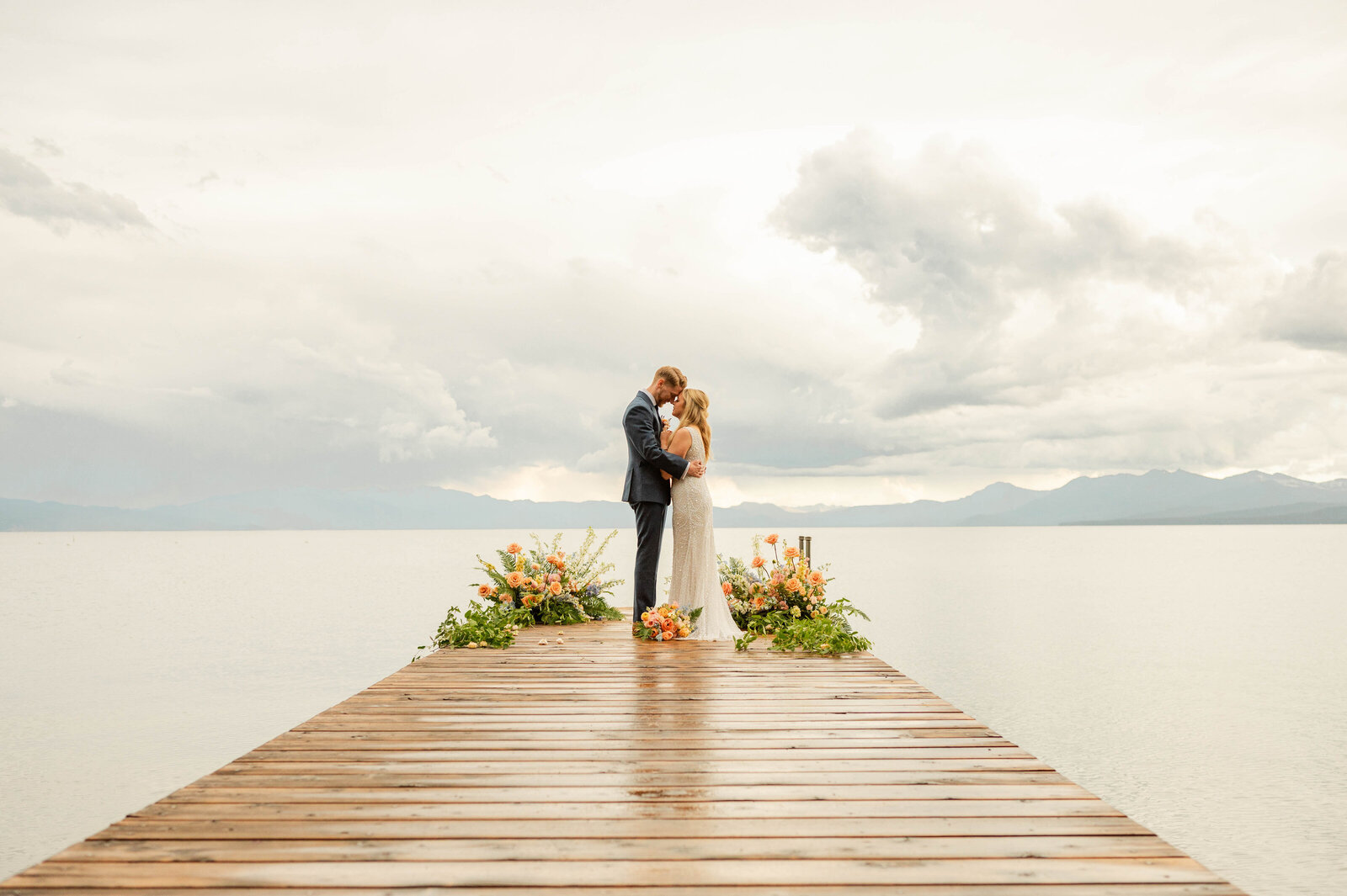 A couple getting married on a pier in Lake Tahoe