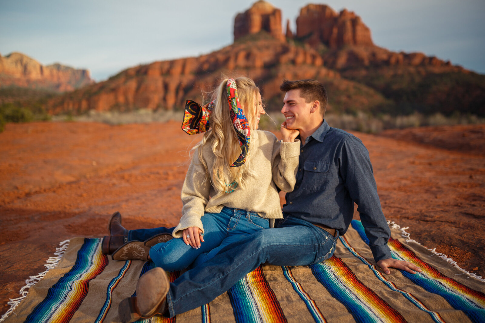 ranch couple portraits in front of cathedral rock