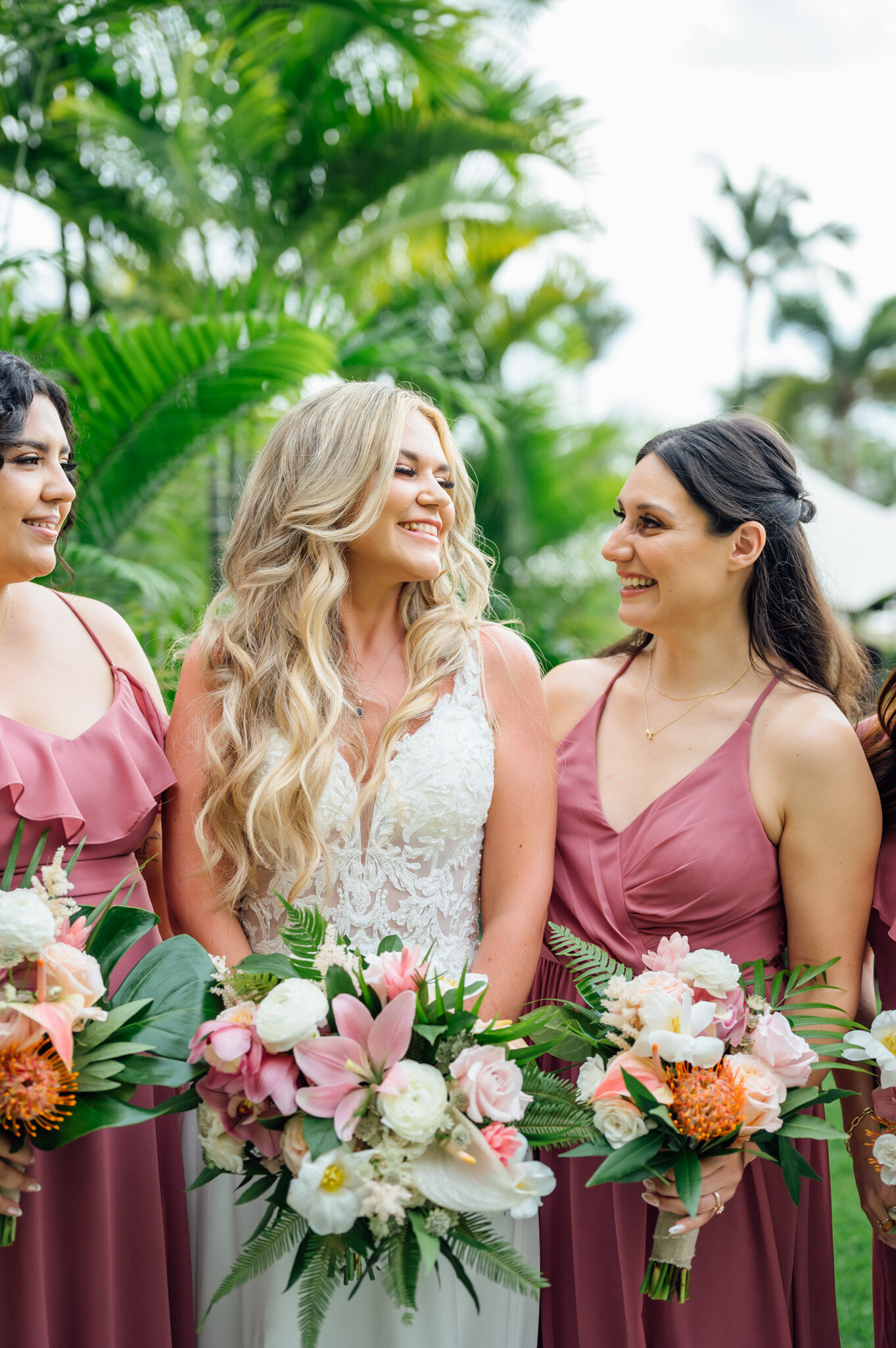 beautiful bride with her bridesmaids