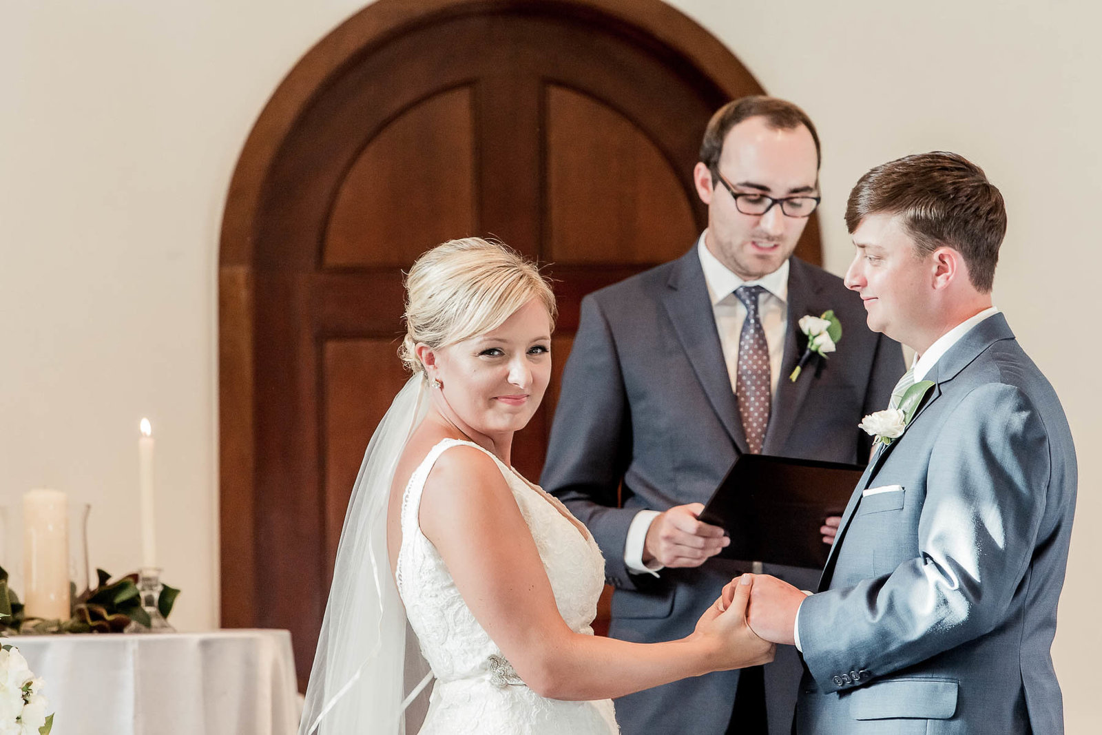Bride and groom exchange vows, Coleman Hall, Mt Pleasant, South Carolina