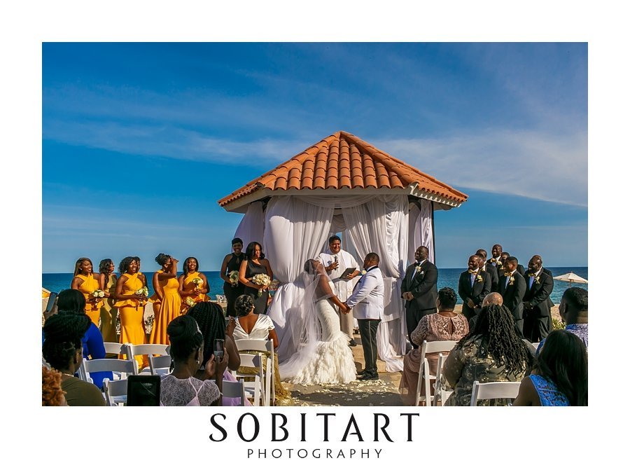 Beach wedding at gazebo for ceremony  ready for ceremony at Dream Resorts Los Cabos Mexico photo by Sobitart Photography