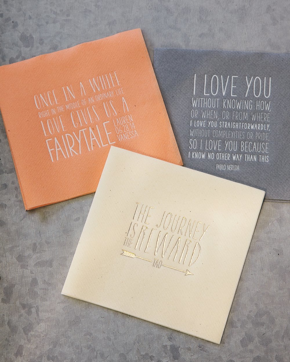 Custom wedding cocktail napkins with quotes